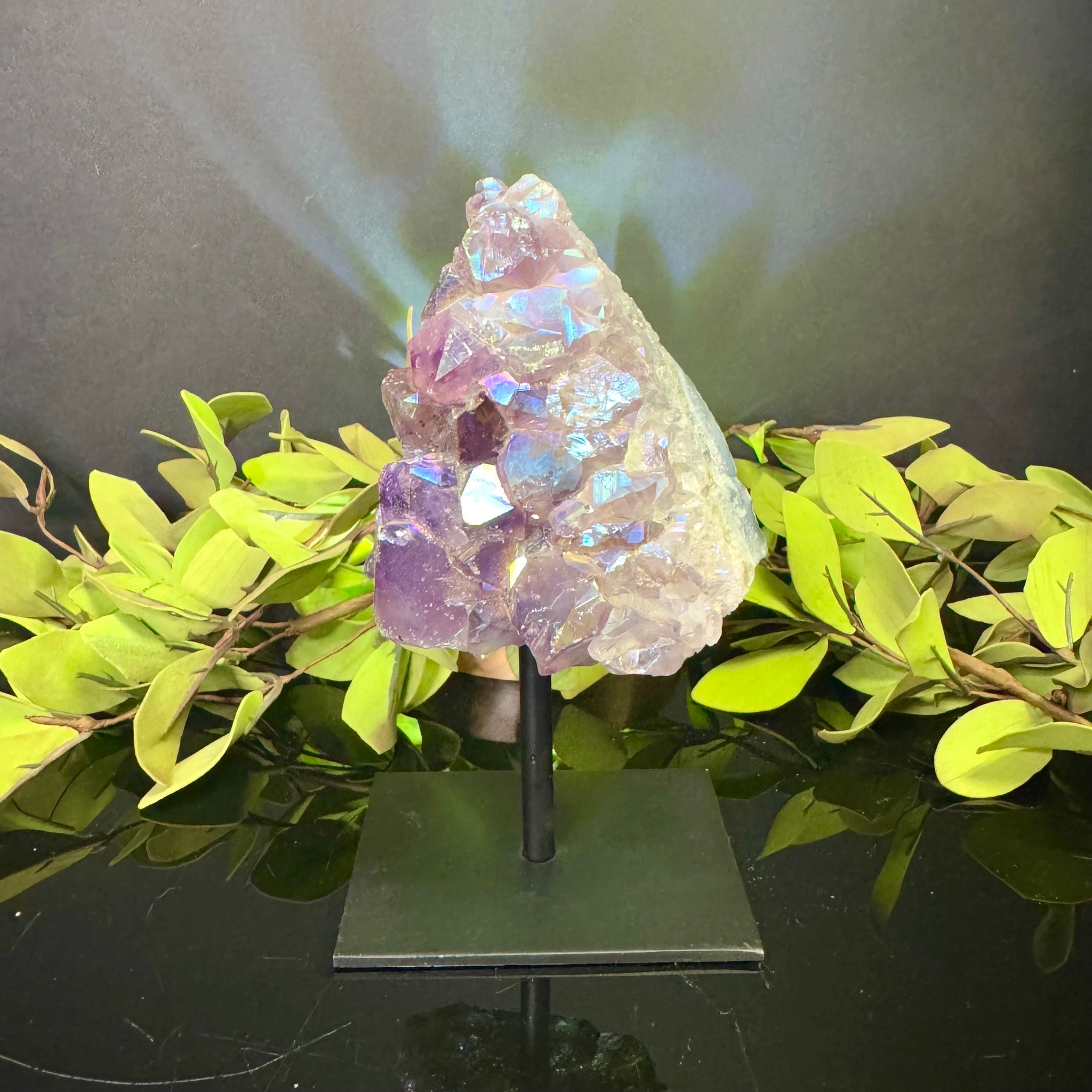 Aura Coated Amethyst on Stand