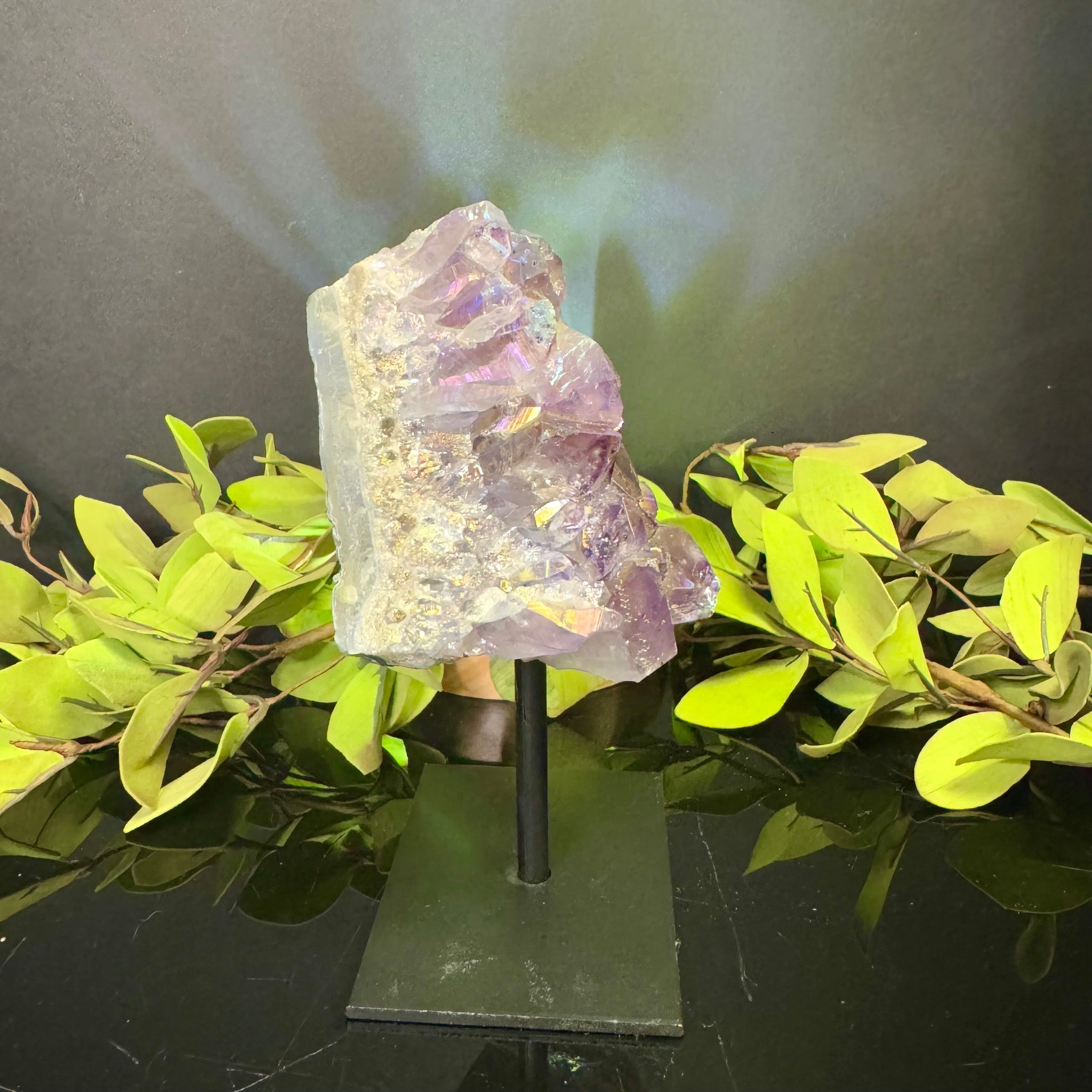 Aura Coated Amethyst on Stand