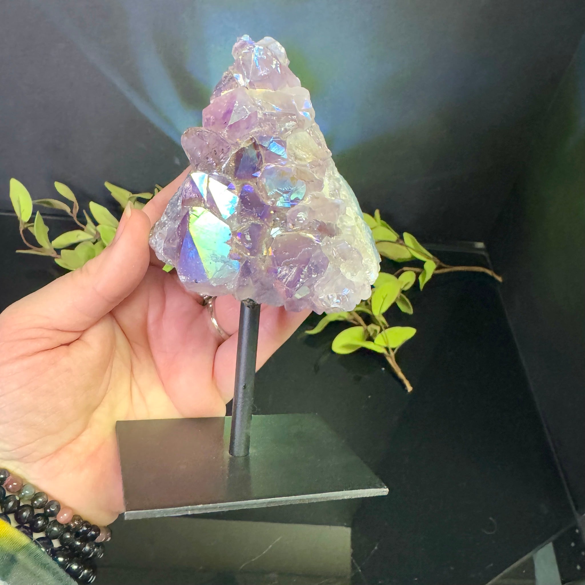 Aura Coated Amethyst on Stand