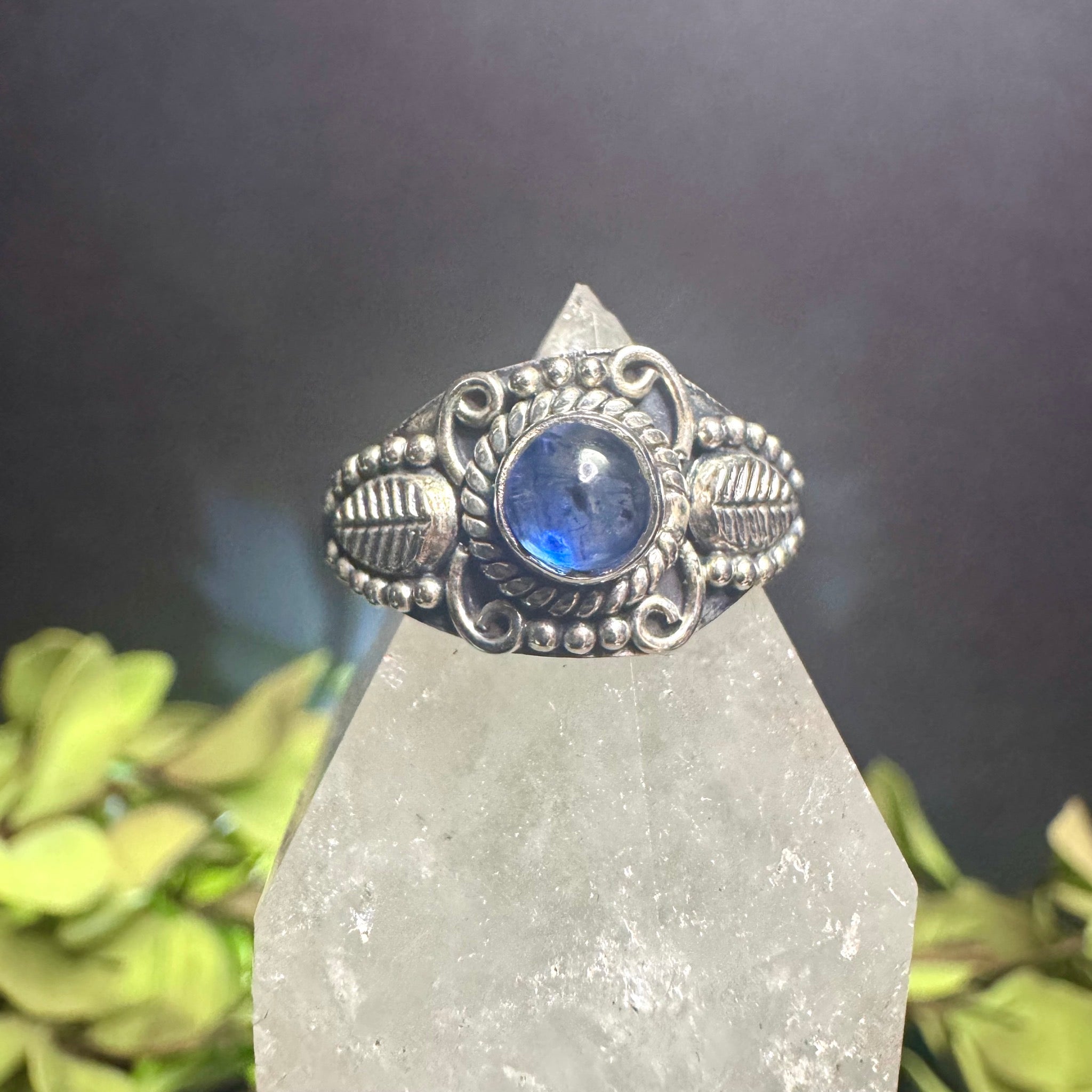 Blue Kyanite Leaf Ring Sterling Silver