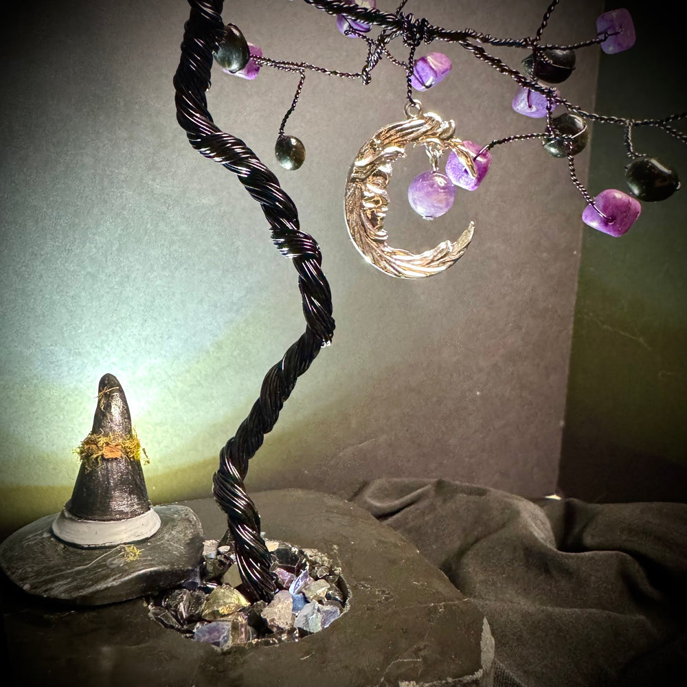 Dyed Purple Hematite & Gold Sheen Obsidian on Black Tourmaline Mojo Tree