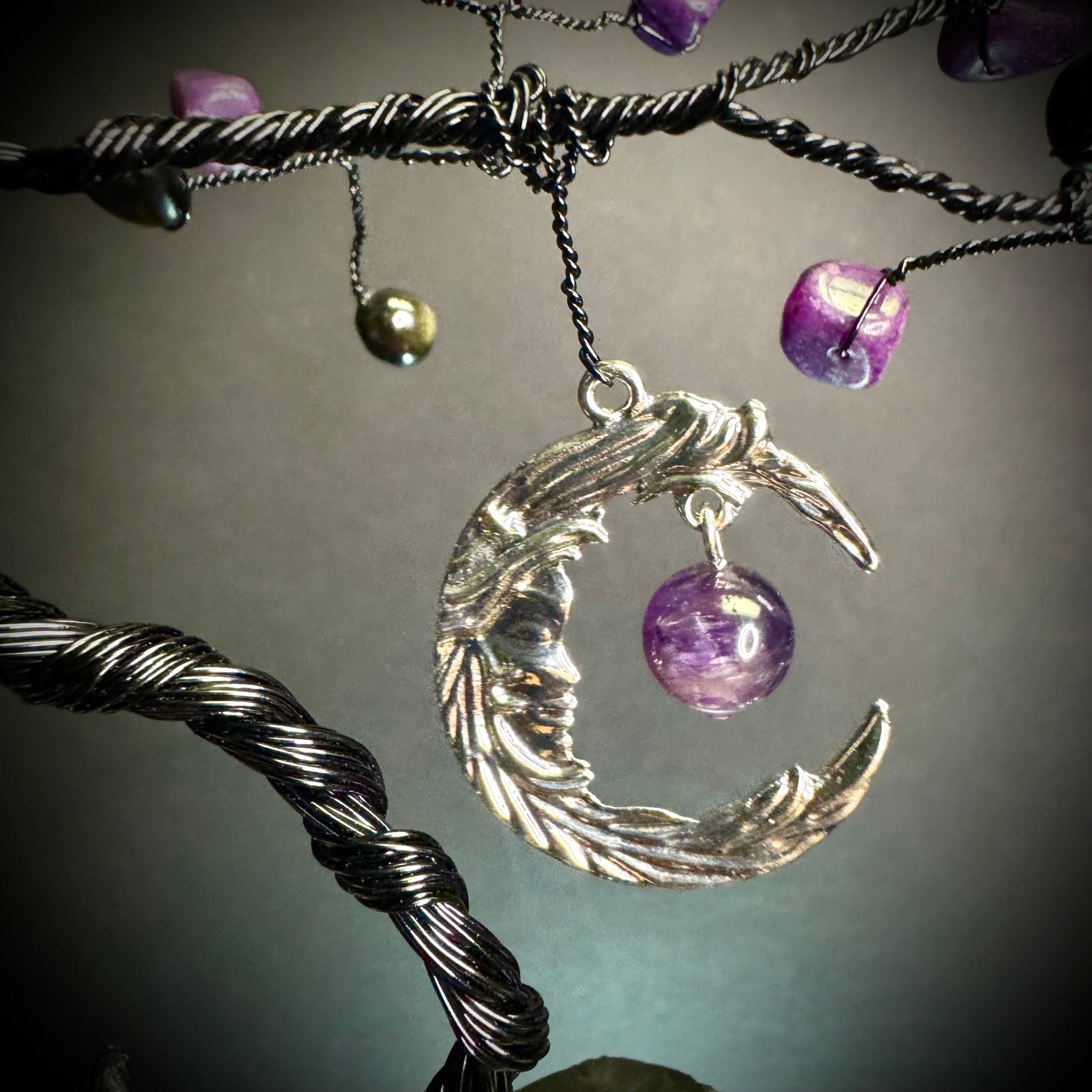 Dyed Purple Hematite & Gold Sheen Obsidian on Black Tourmaline Mojo Tree
