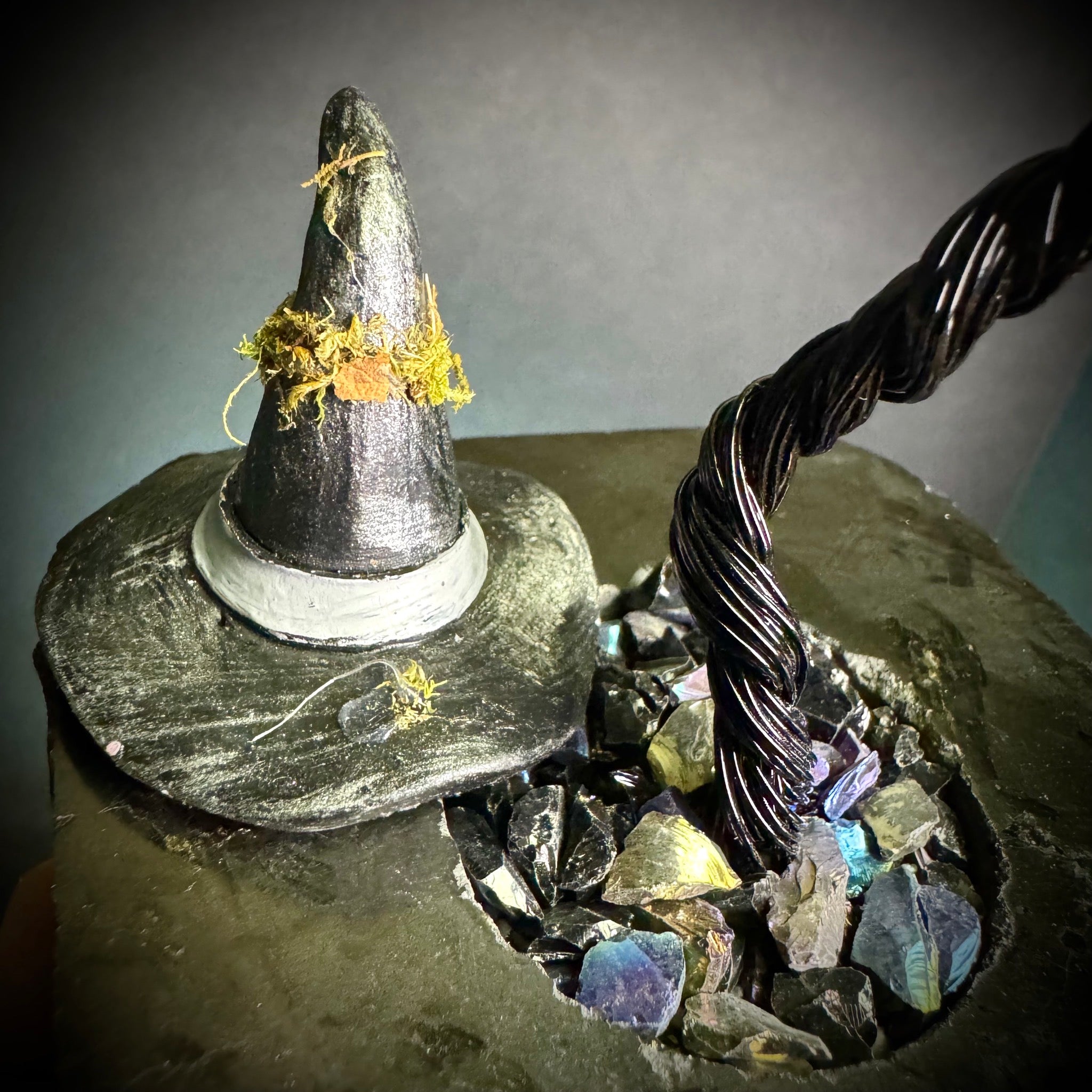 Dyed Purple Hematite & Gold Sheen Obsidian on Black Tourmaline Mojo Tree