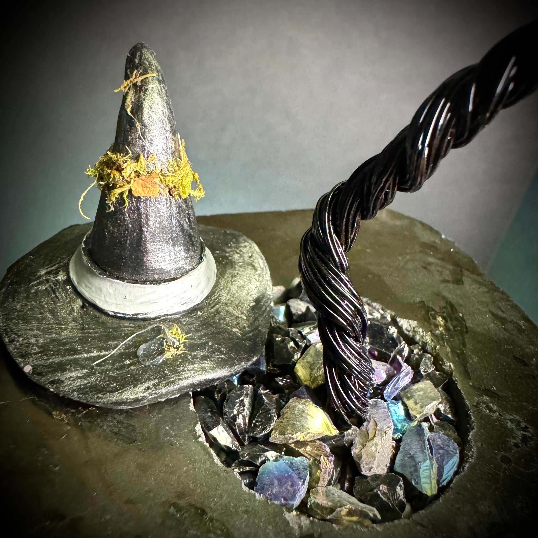 Dyed Purple Hematite & Gold Sheen Obsidian on Black Tourmaline Mojo Tree