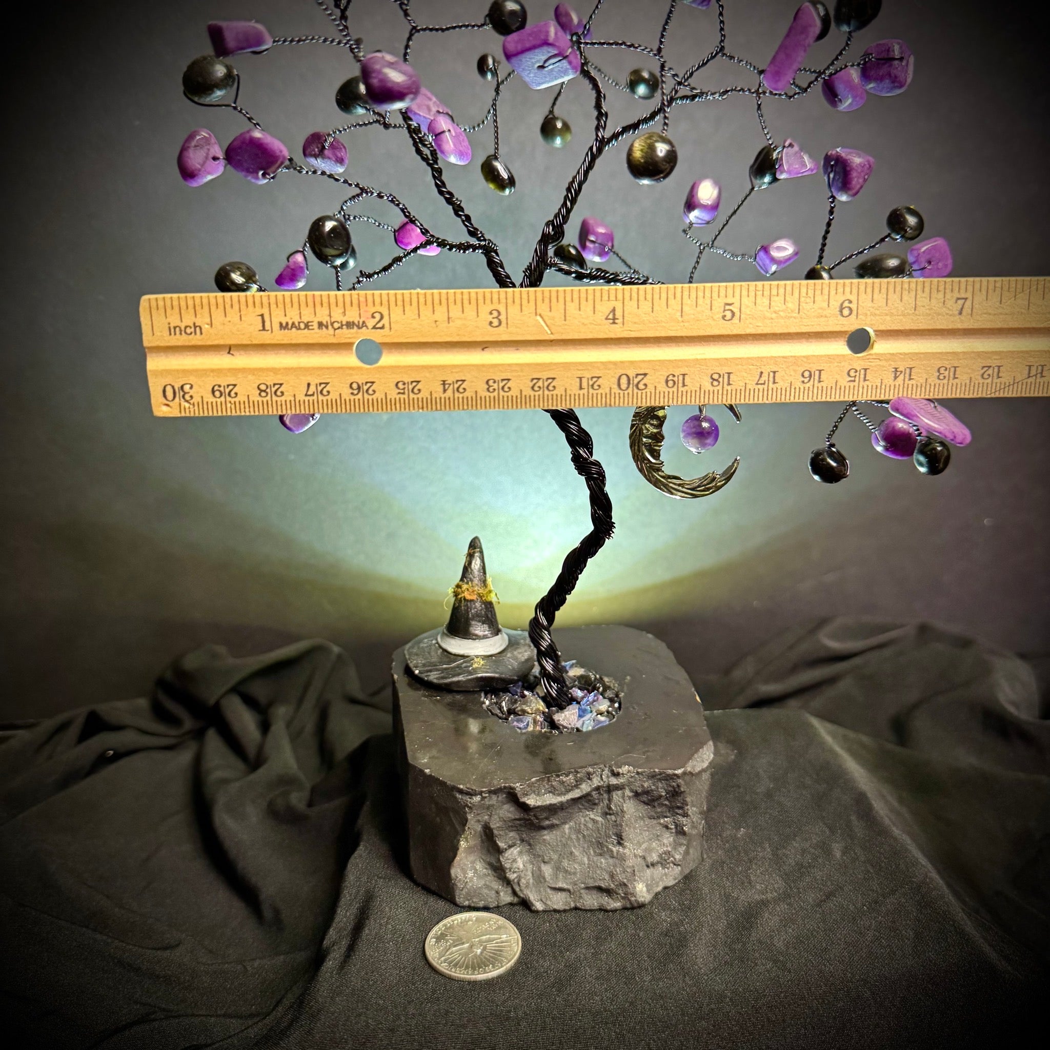 Dyed Purple Hematite & Gold Sheen Obsidian on Black Tourmaline Mojo Tree