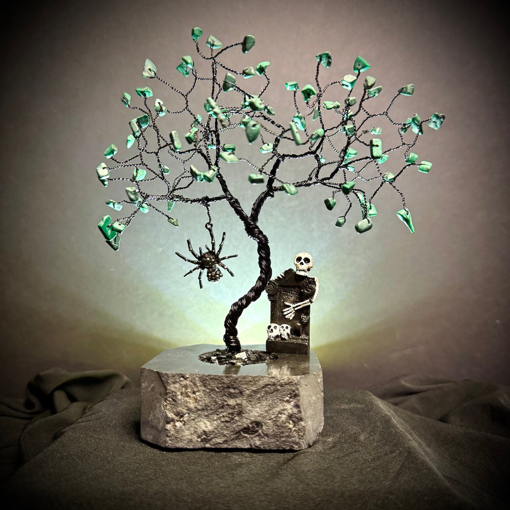 Malachite on Black Tourmaline Mojo Tree