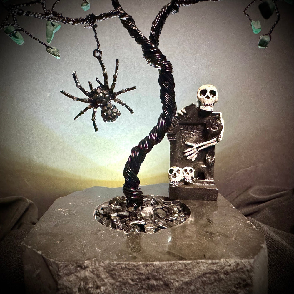 Malachite on Black Tourmaline Mojo Tree