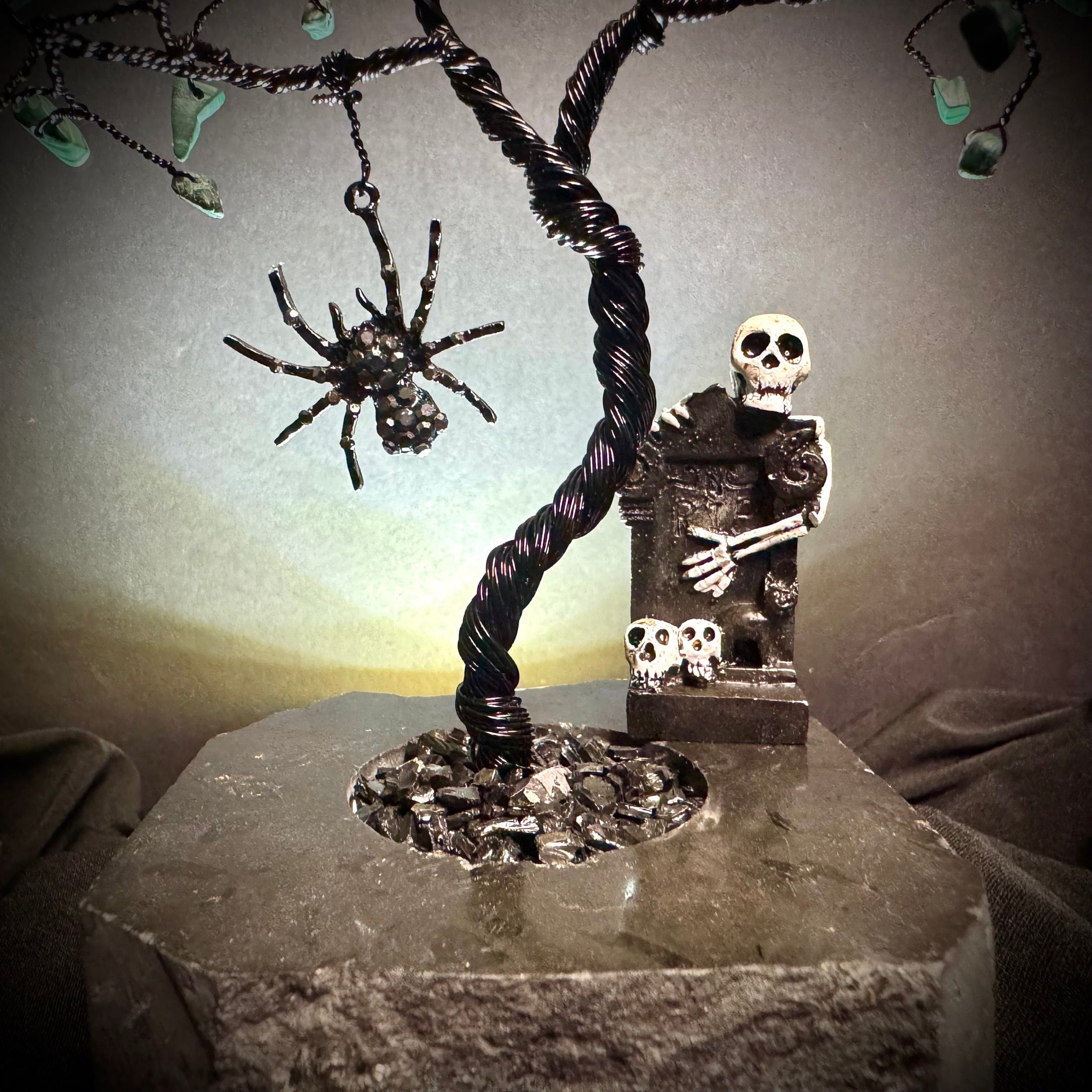 Malachite on Black Tourmaline Mojo Tree