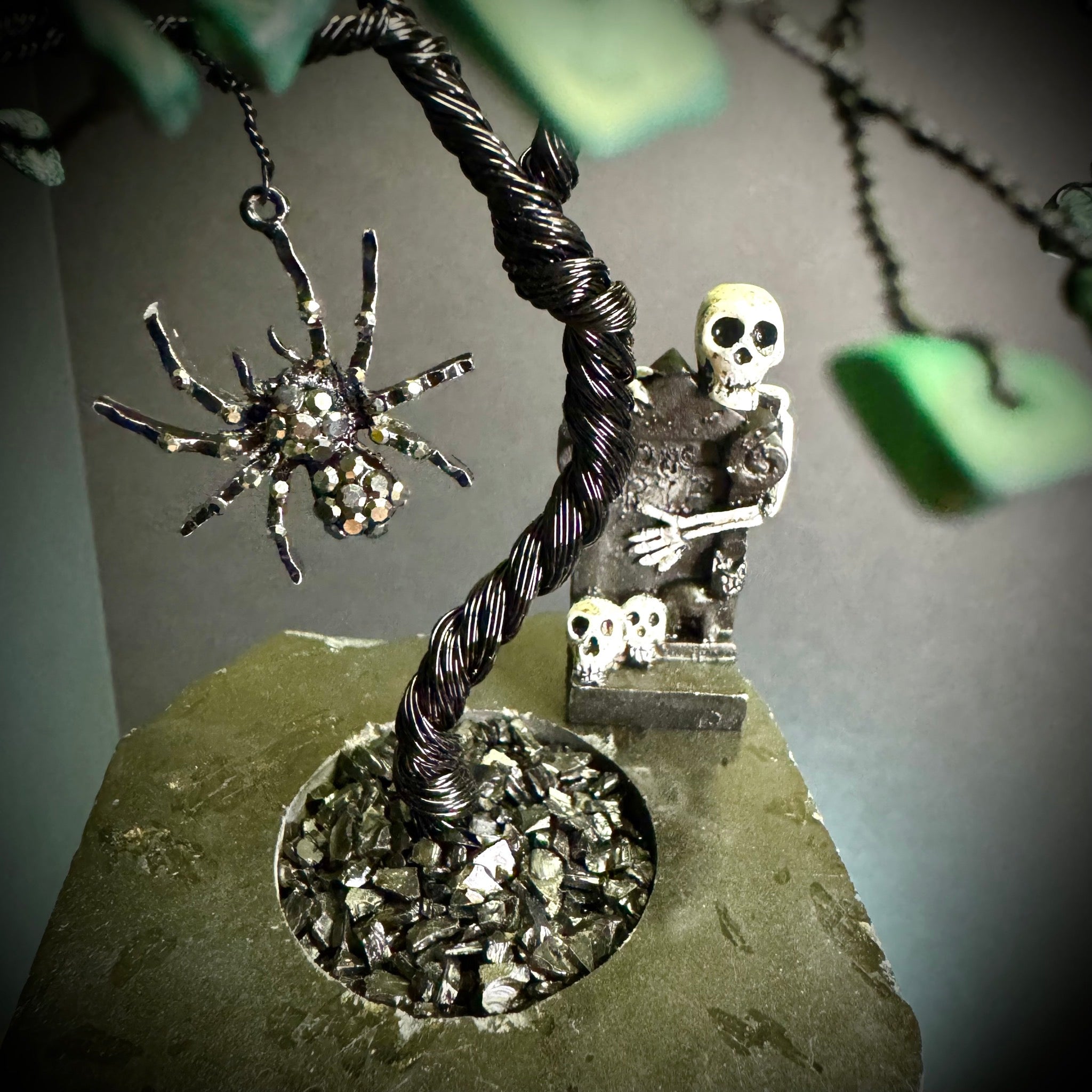 Malachite on Black Tourmaline Mojo Tree