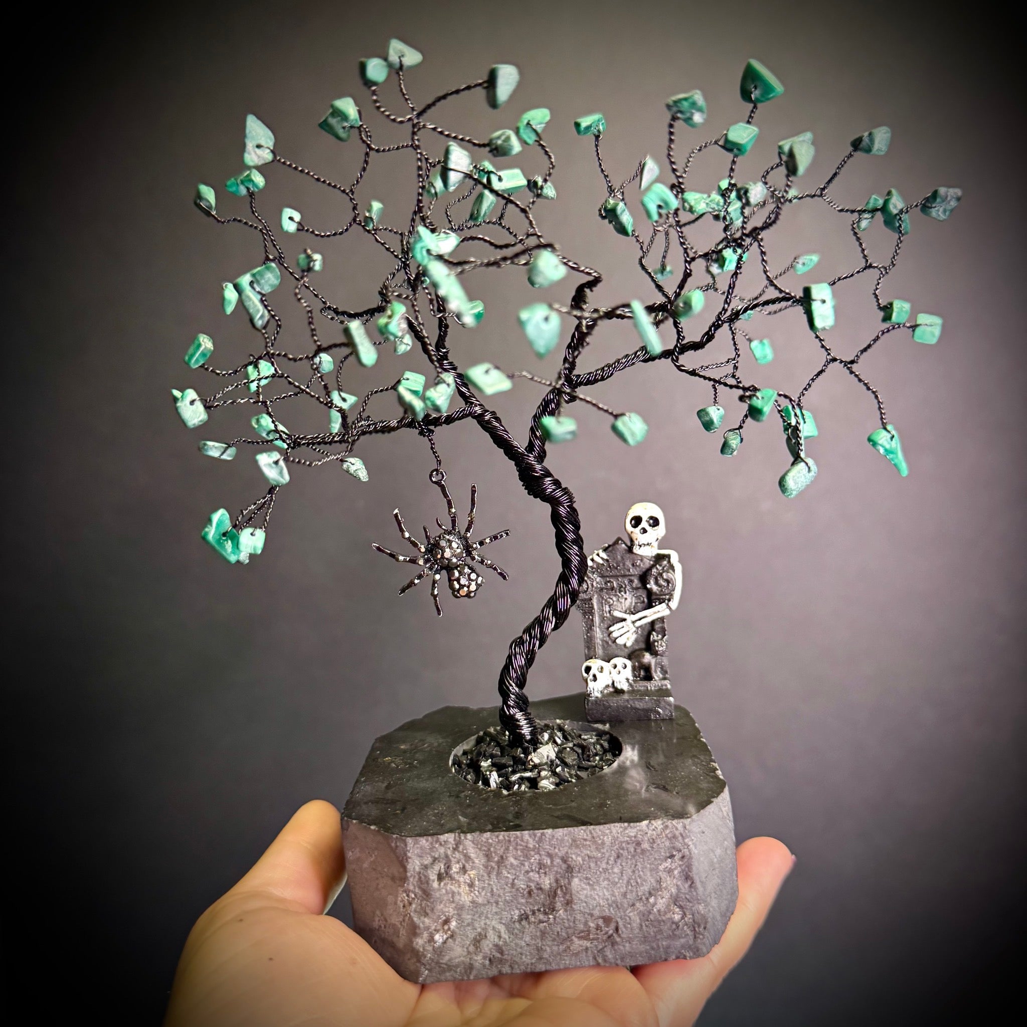 Malachite on Black Tourmaline Mojo Tree