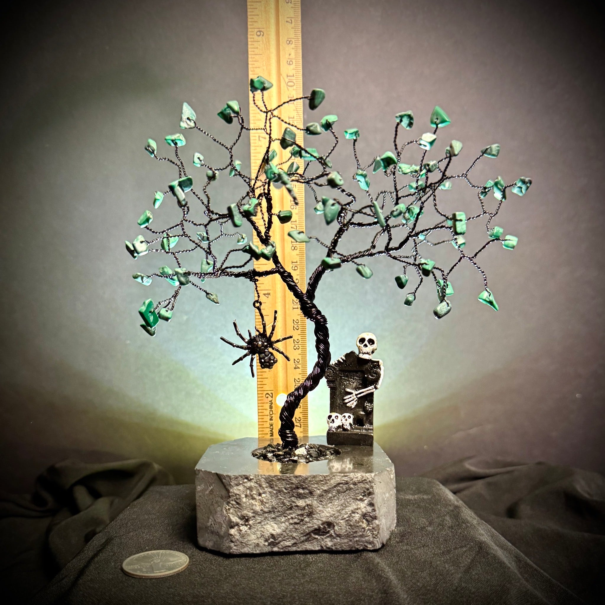 Malachite on Black Tourmaline Mojo Tree