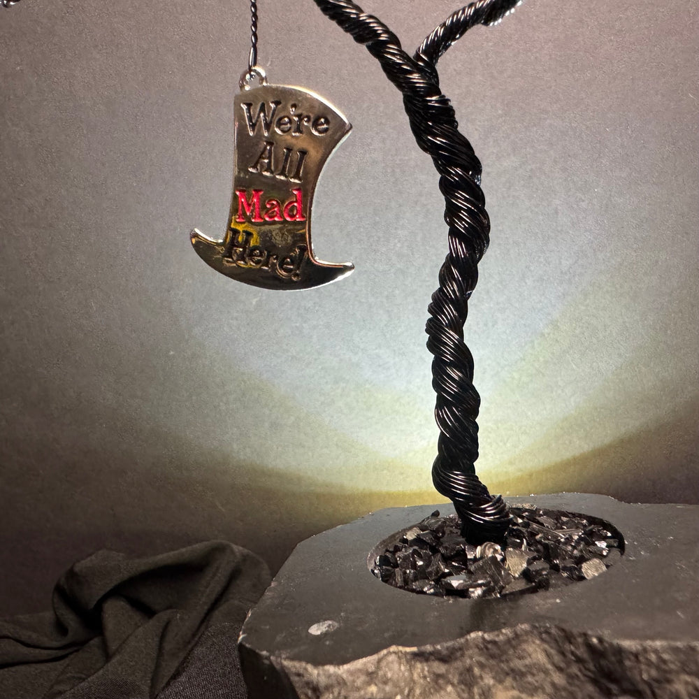 Dyed Red Bamboo Coral & Black Agate on Black Tourmaline Mojo Tree
