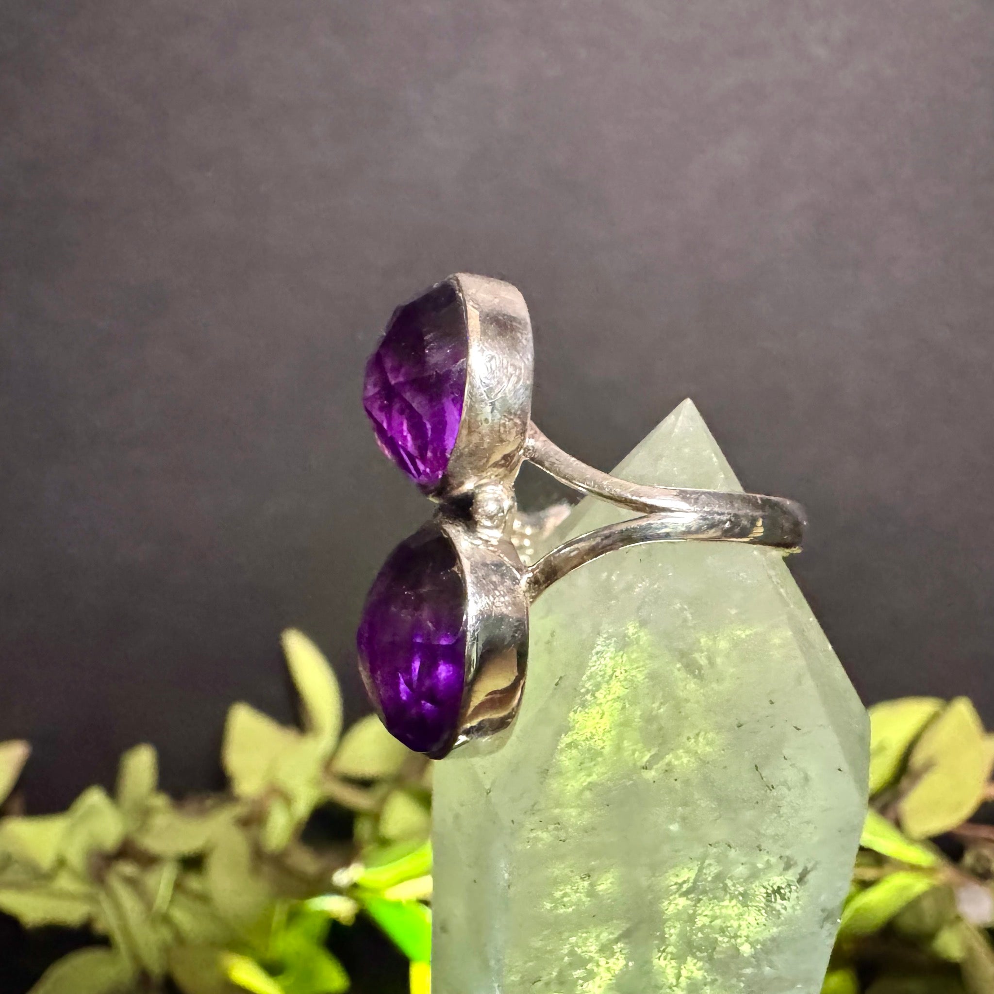 Faceted 2 Stone Amethyst Ring Sterling Silver
