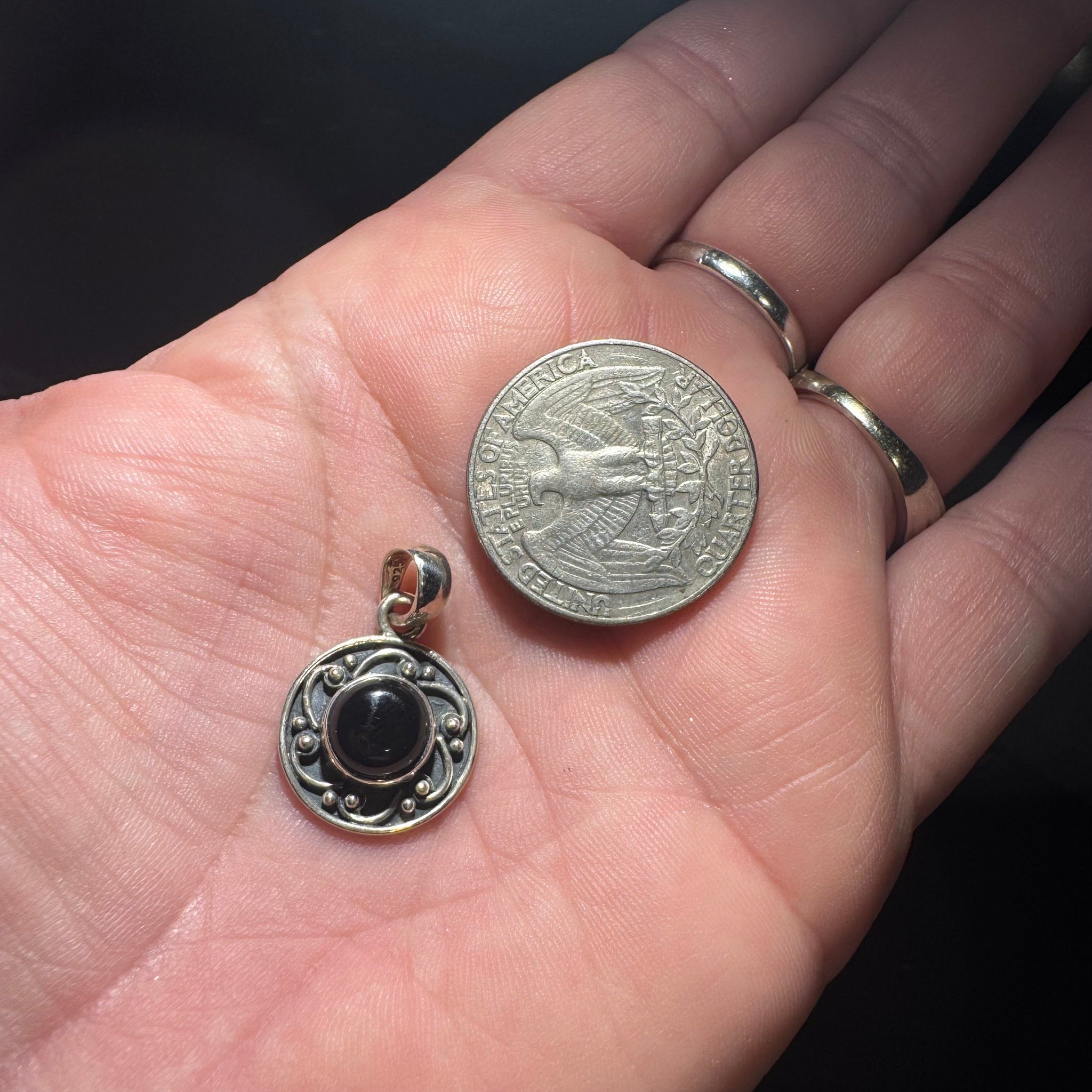 Round Black Onyx Pendant Sterling Silver