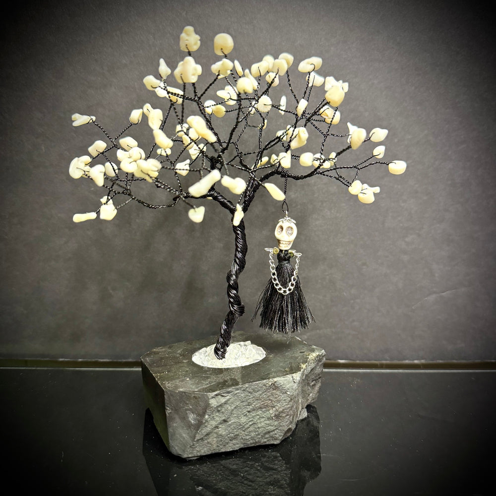 Coral on Black Tourmaline Mojo Tree