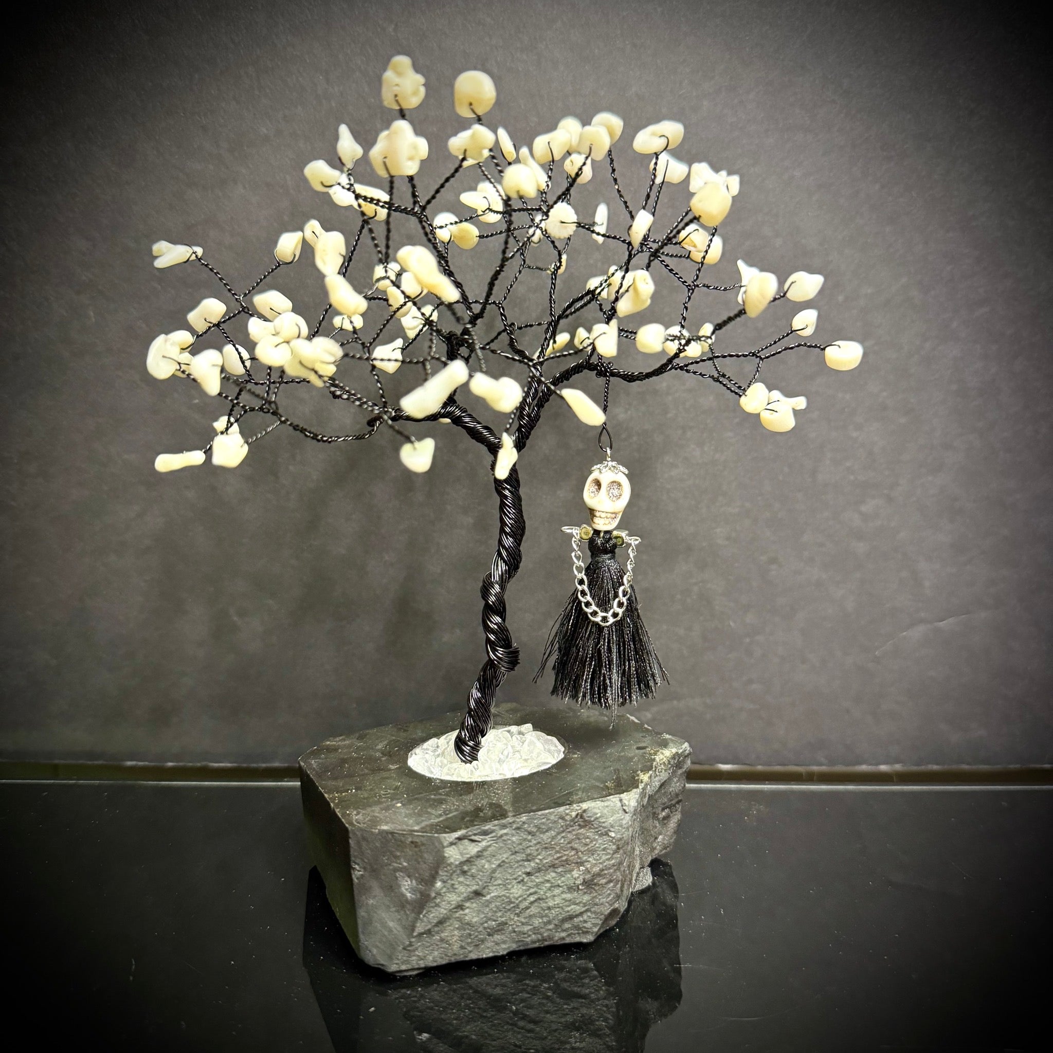 Coral on Black Tourmaline Mojo Tree