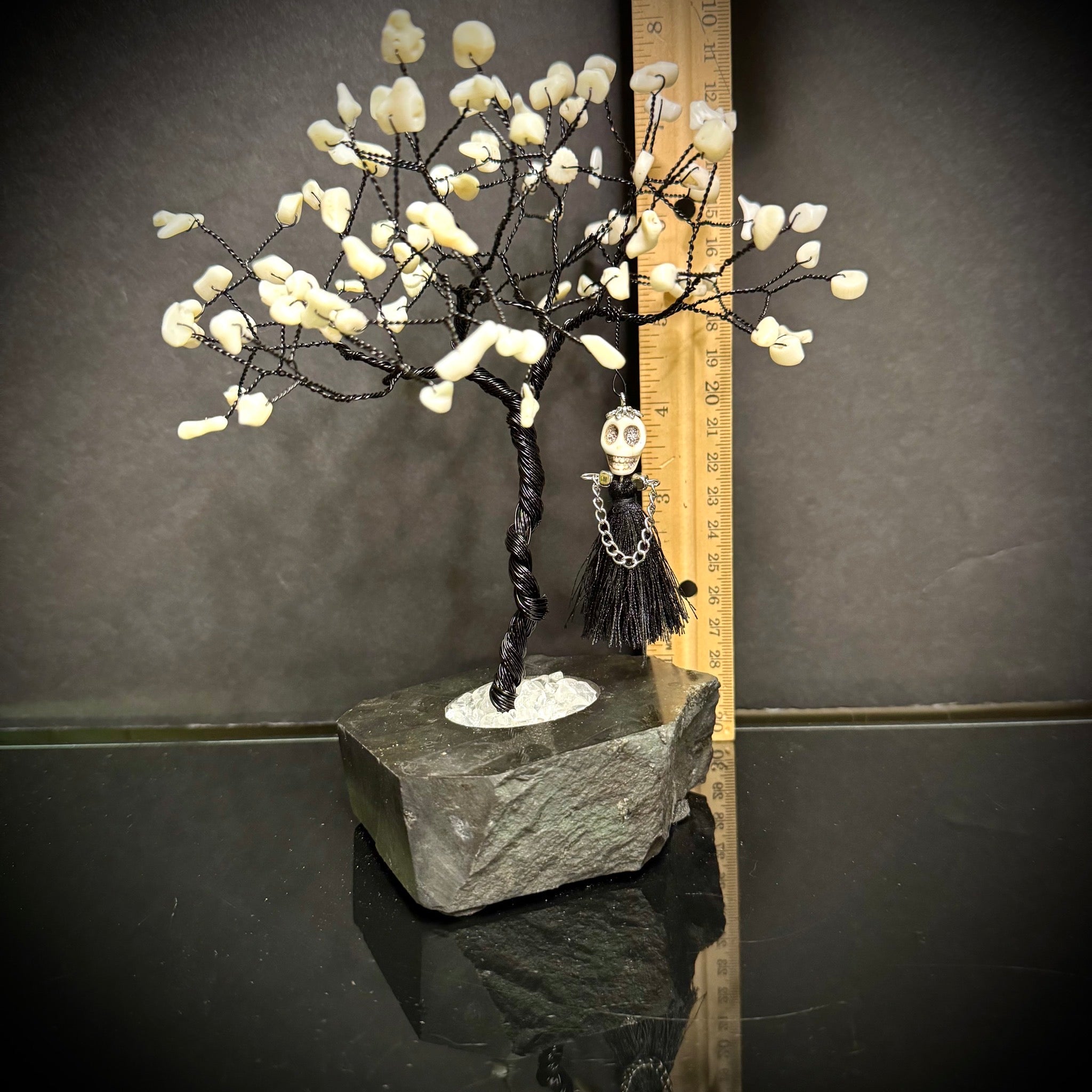 Coral on Black Tourmaline Mojo Tree