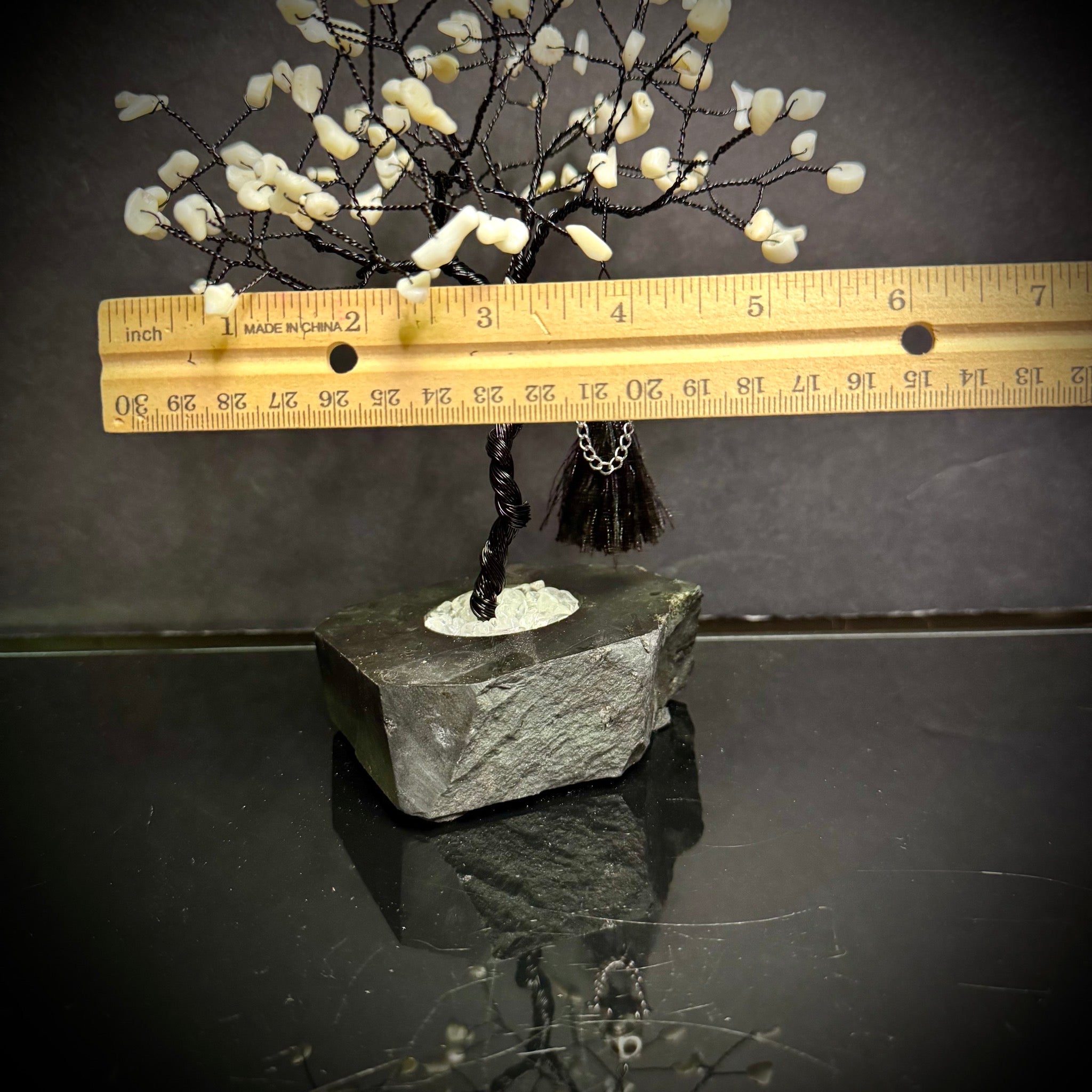 Coral on Black Tourmaline Mojo Tree
