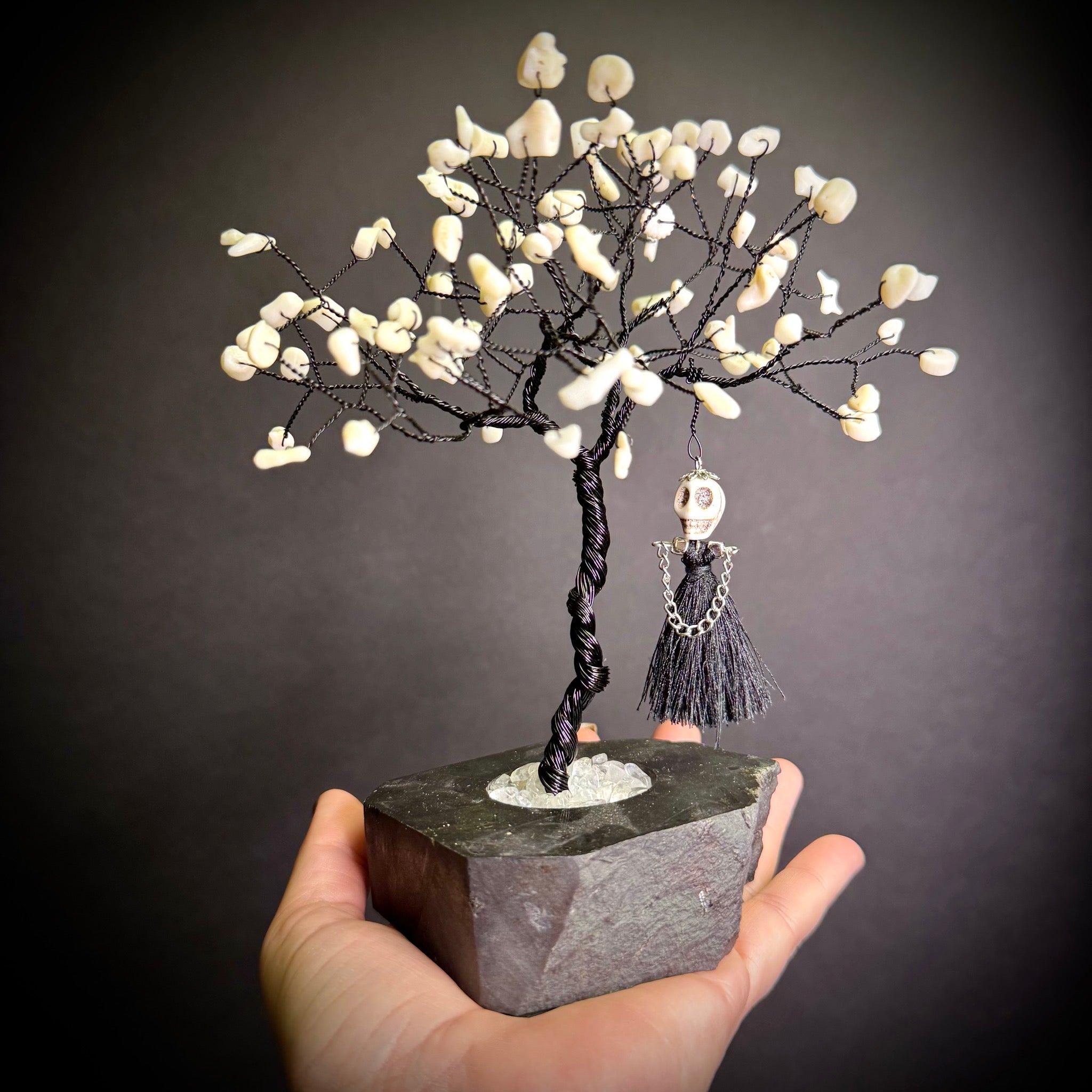 Coral on Black Tourmaline Mojo Tree