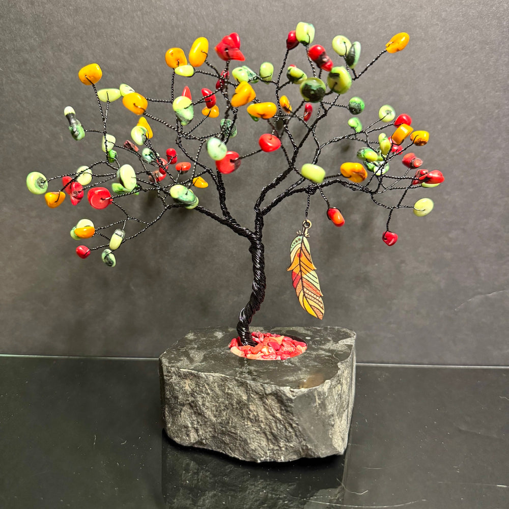Dyed Coral on Black Tourmaline Mojo Tree