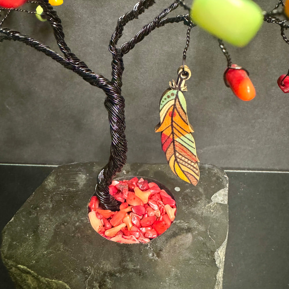Dyed Coral on Black Tourmaline Mojo Tree