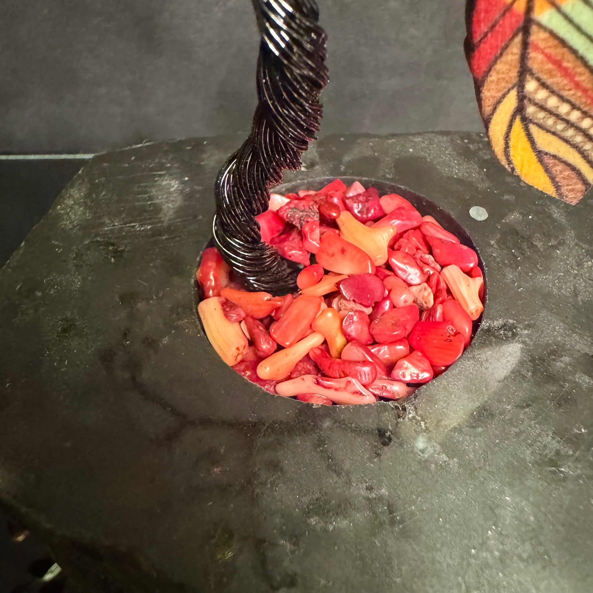Dyed Coral on Black Tourmaline Mojo Tree