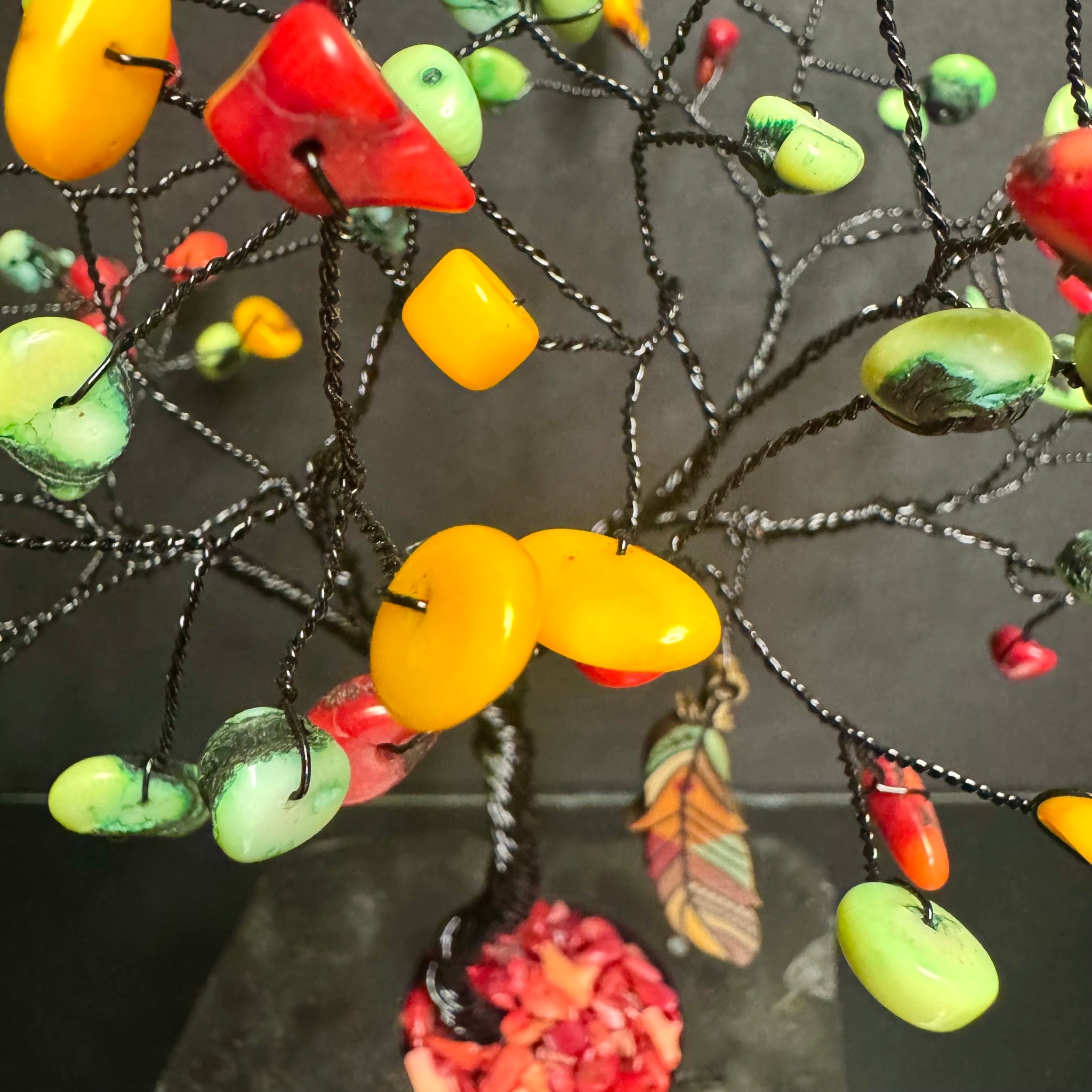 Dyed Coral on Black Tourmaline Mojo Tree