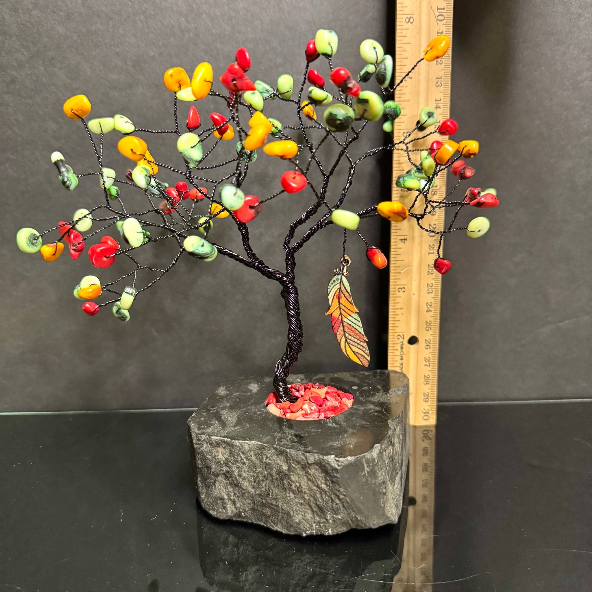 Dyed Coral on Black Tourmaline Mojo Tree