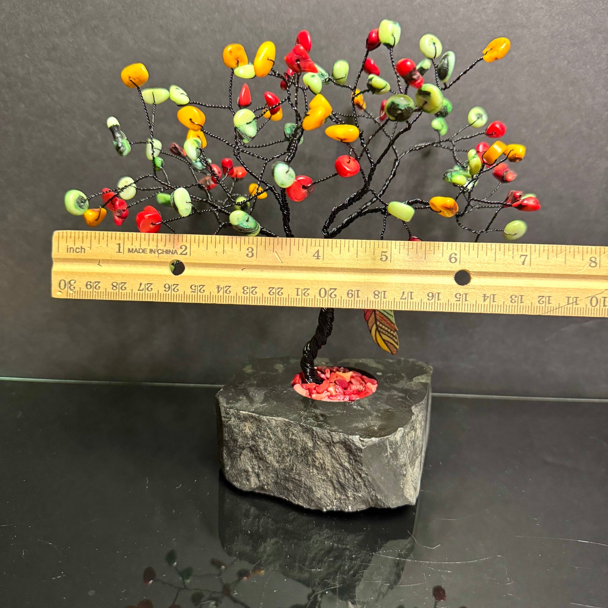 Dyed Coral on Black Tourmaline Mojo Tree
