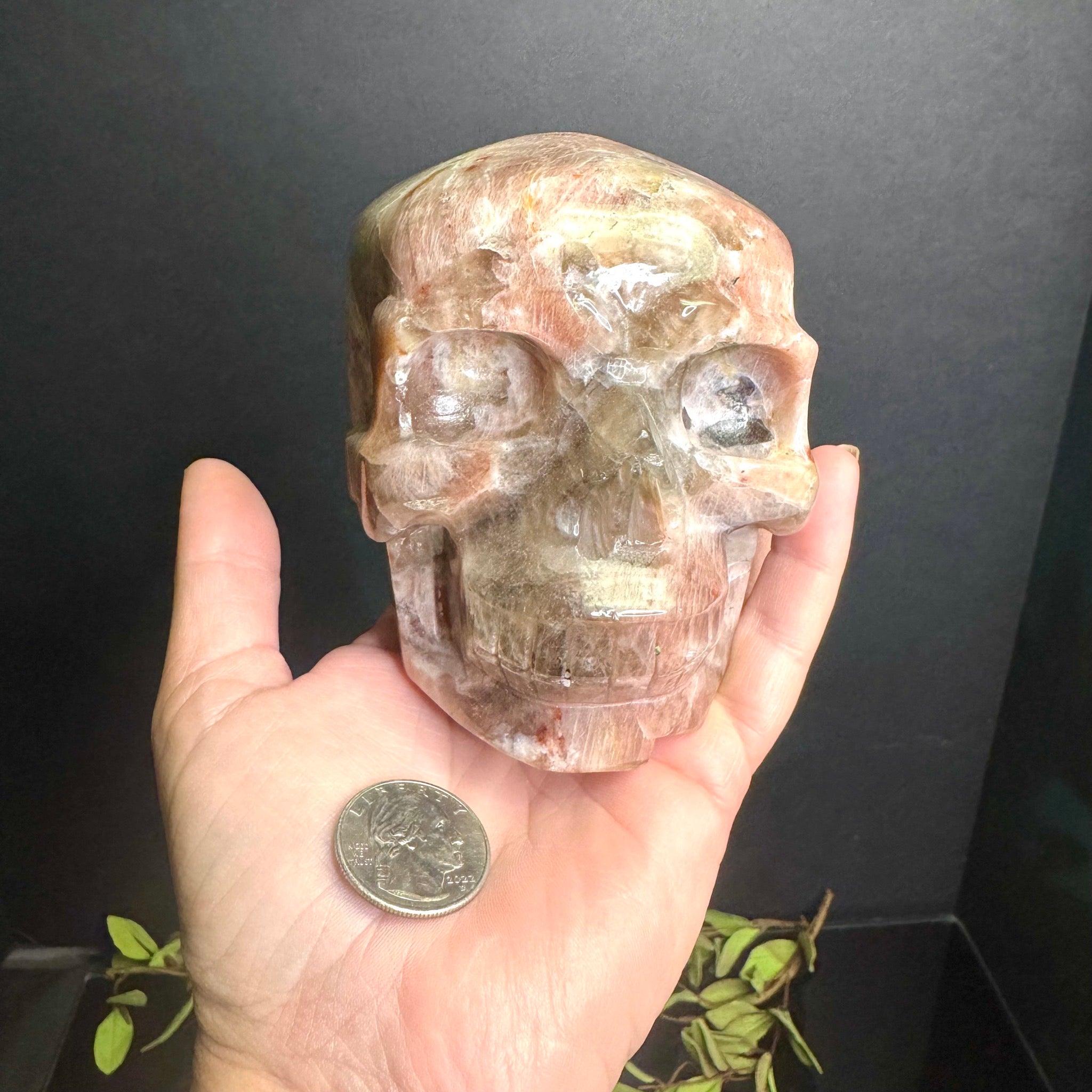 Peach Moonstone Skull