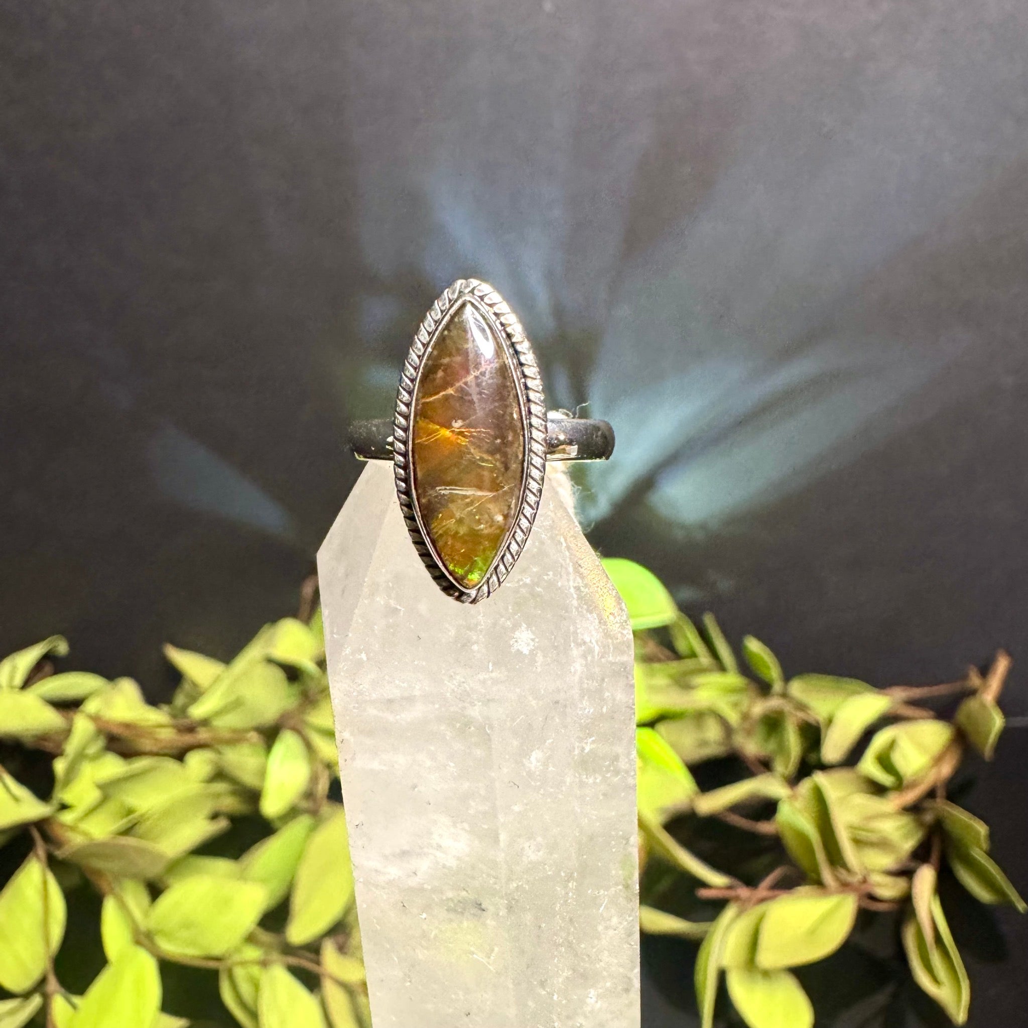 Oval Ammolite Ring Sterling Silver