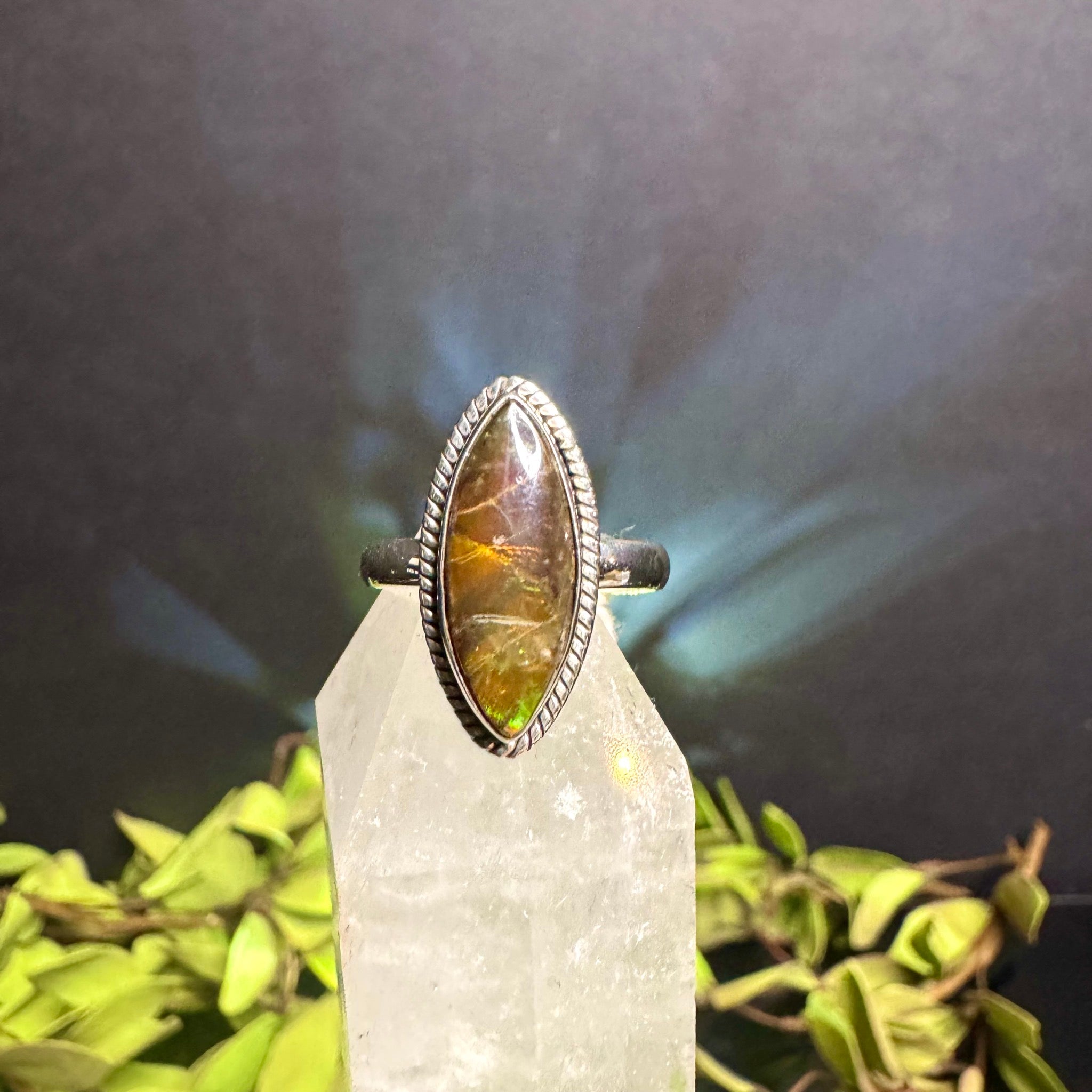 Oval Ammolite Ring Sterling Silver