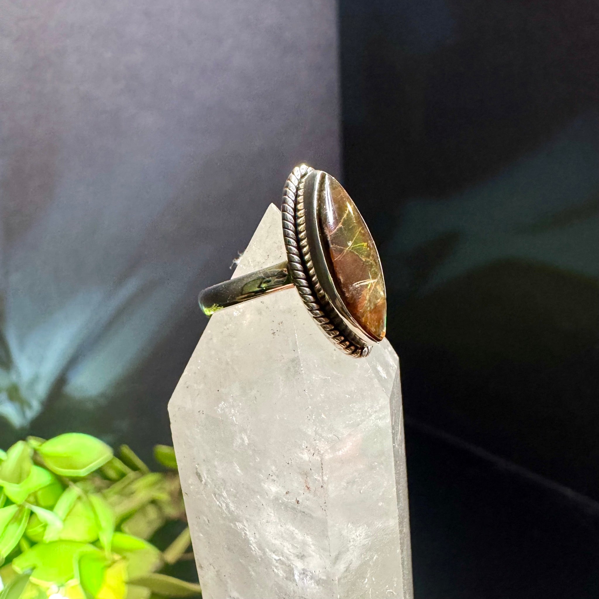 Oval Ammolite Ring Sterling Silver