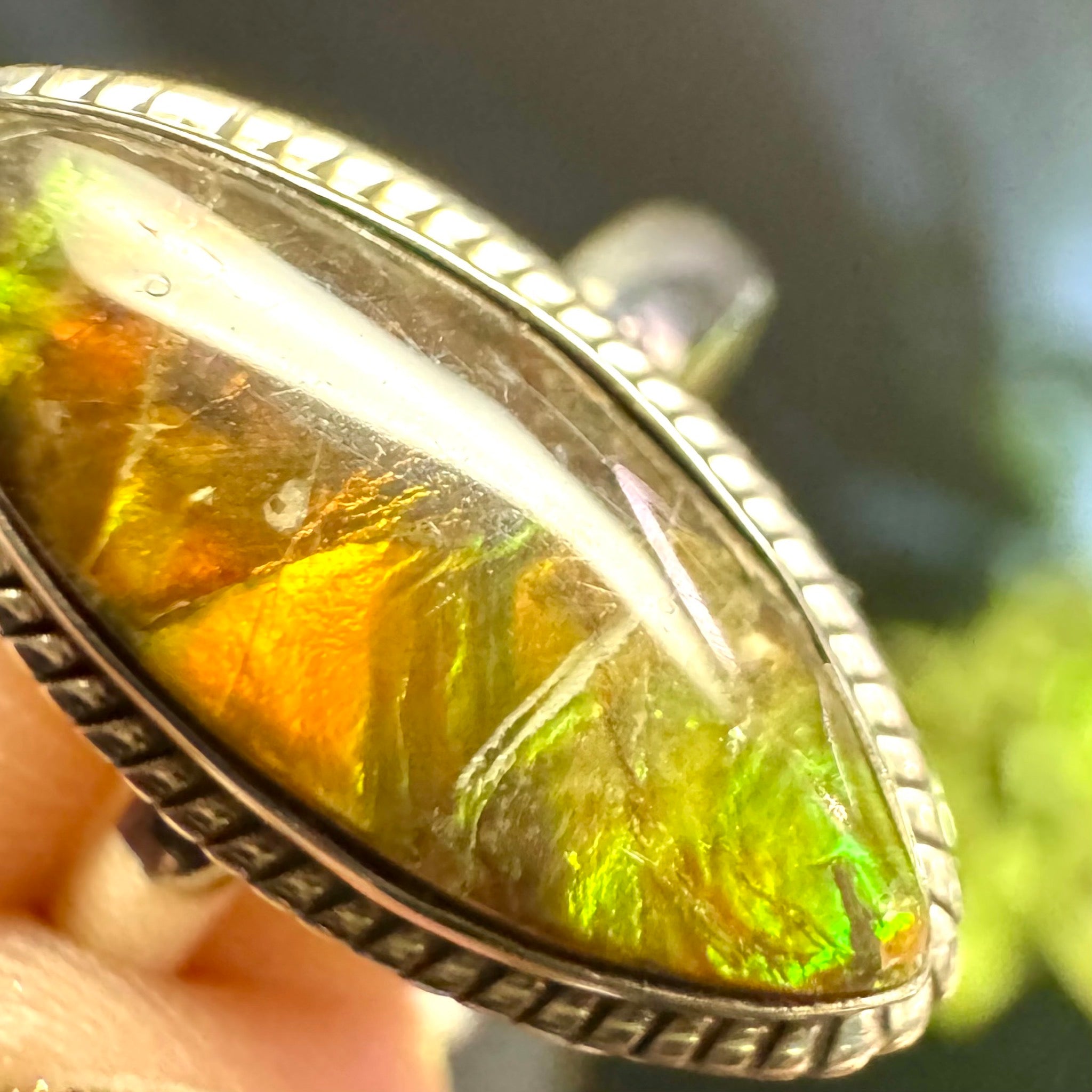 Oval Ammolite Ring Sterling Silver