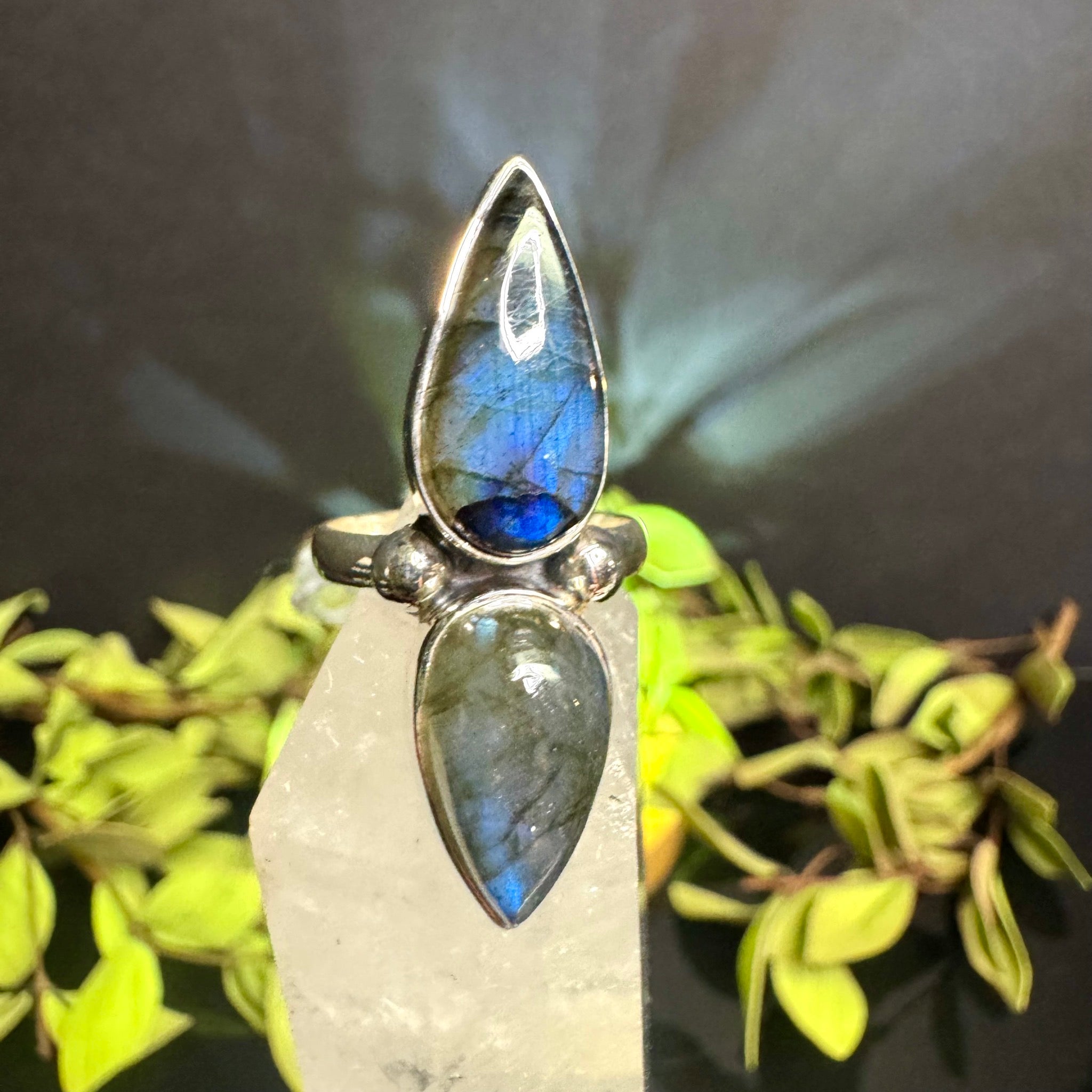 Double Teardrop Labradorite Ring Sterling Silver