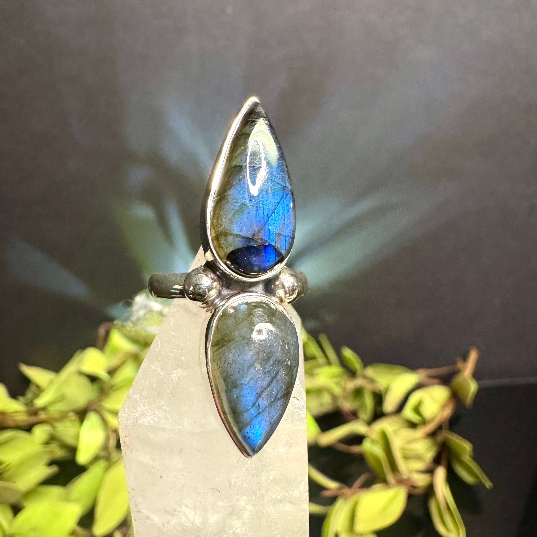 Double Teardrop Labradorite Ring Sterling Silver