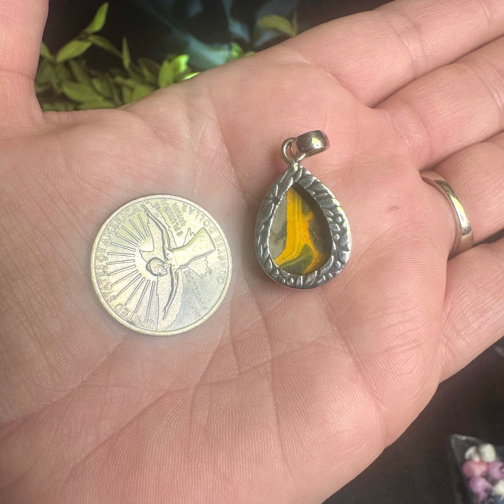 Teardrop Bumblebee Jasper Pendant Sterling Silver