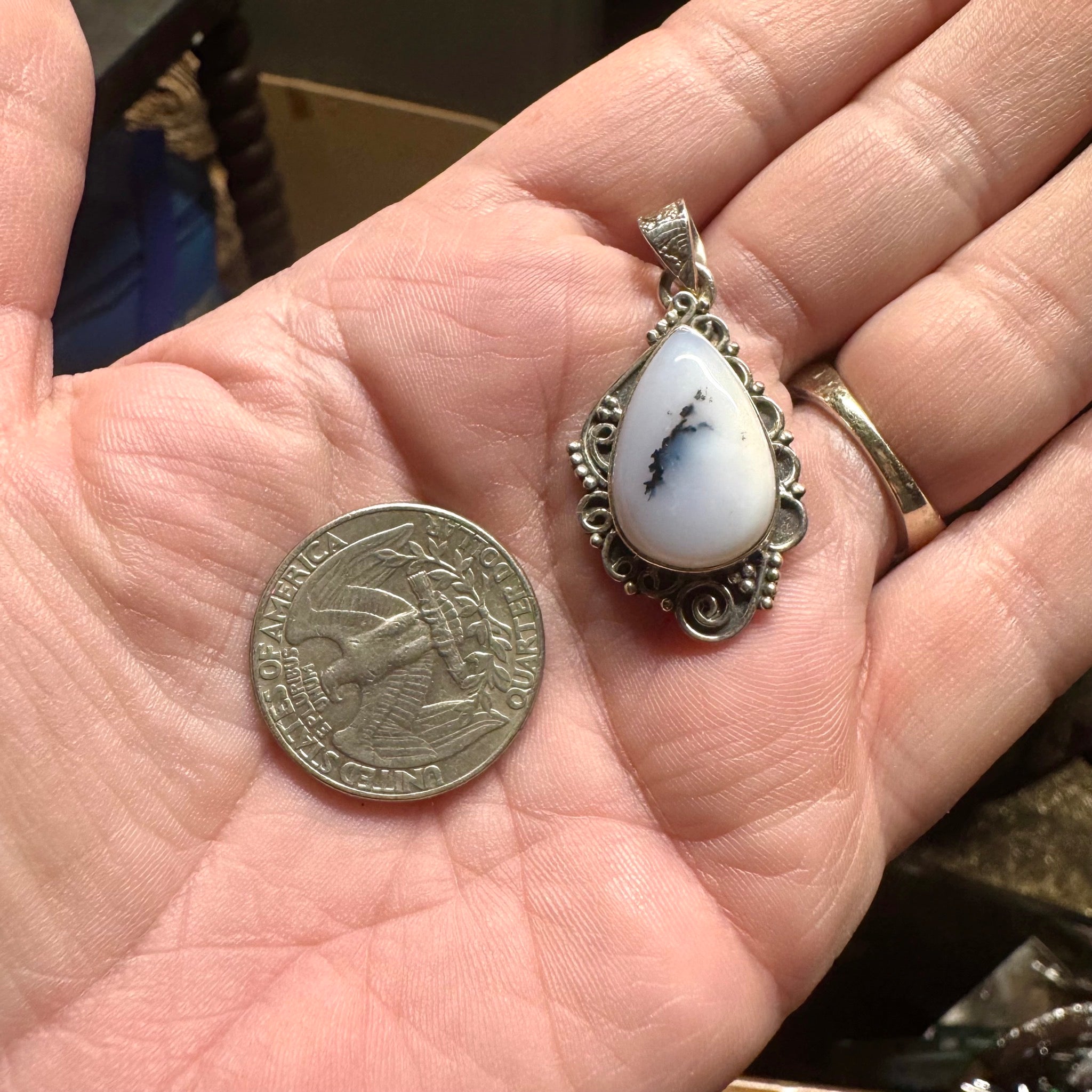 Teardrop Dendritic Agate Pendant Sterling Silver