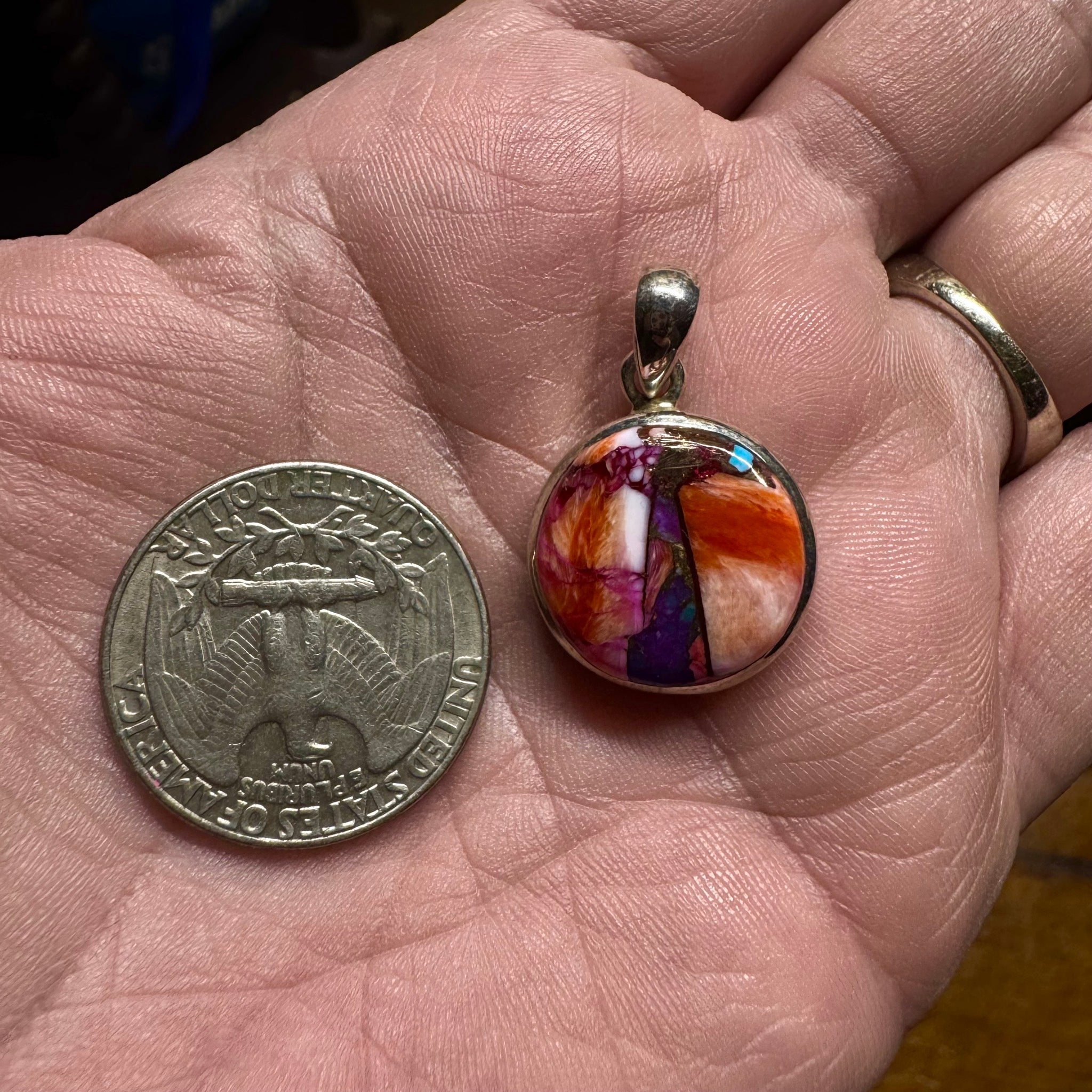 Round Mohave Copper Turquoise Pendant Sterling Silver