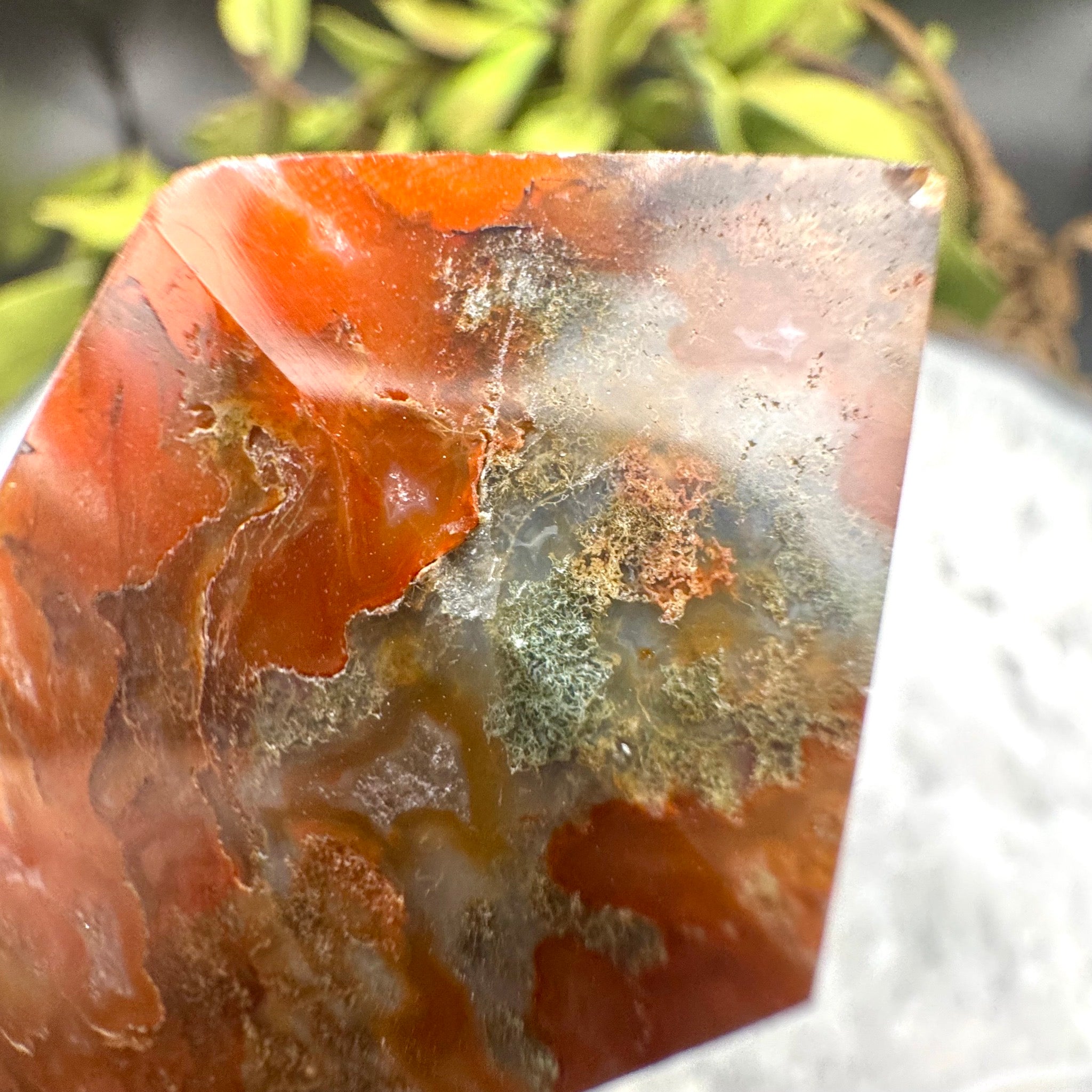 Red Moss Agate Tower
