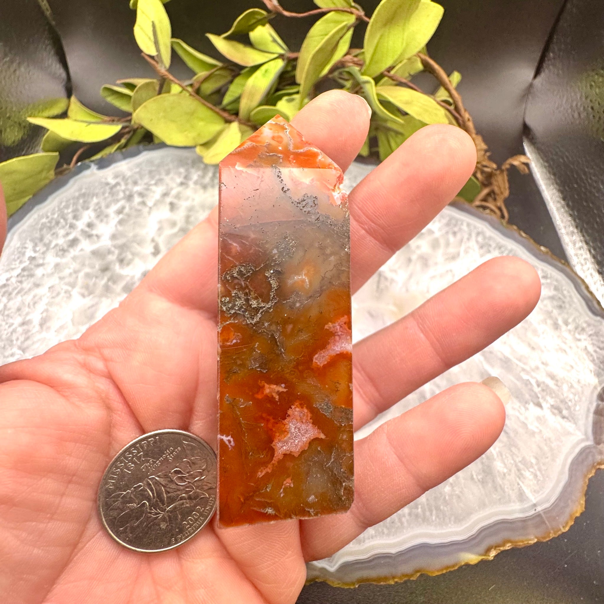 Red Moss Agate Tower