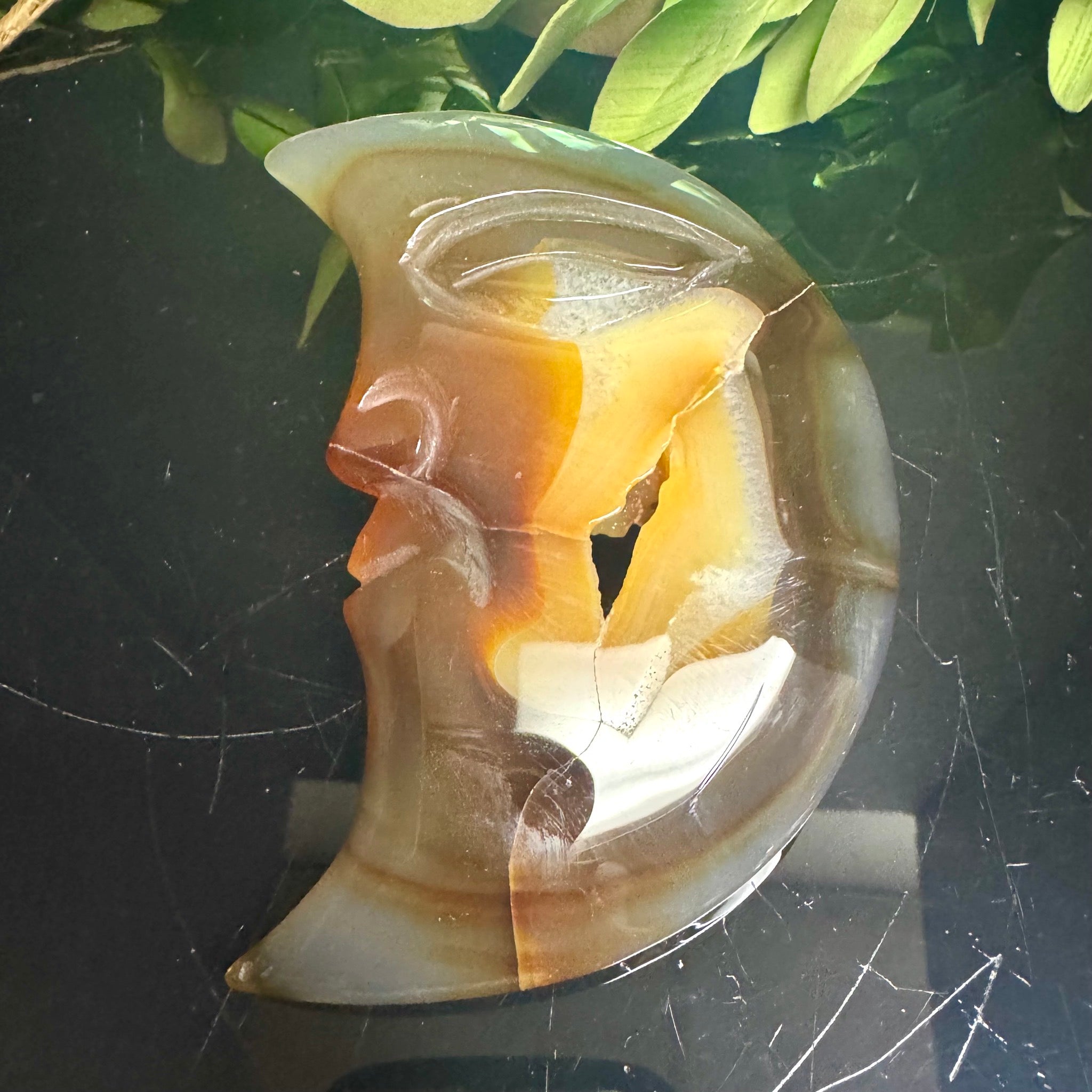 Agate Moon Face Carving
