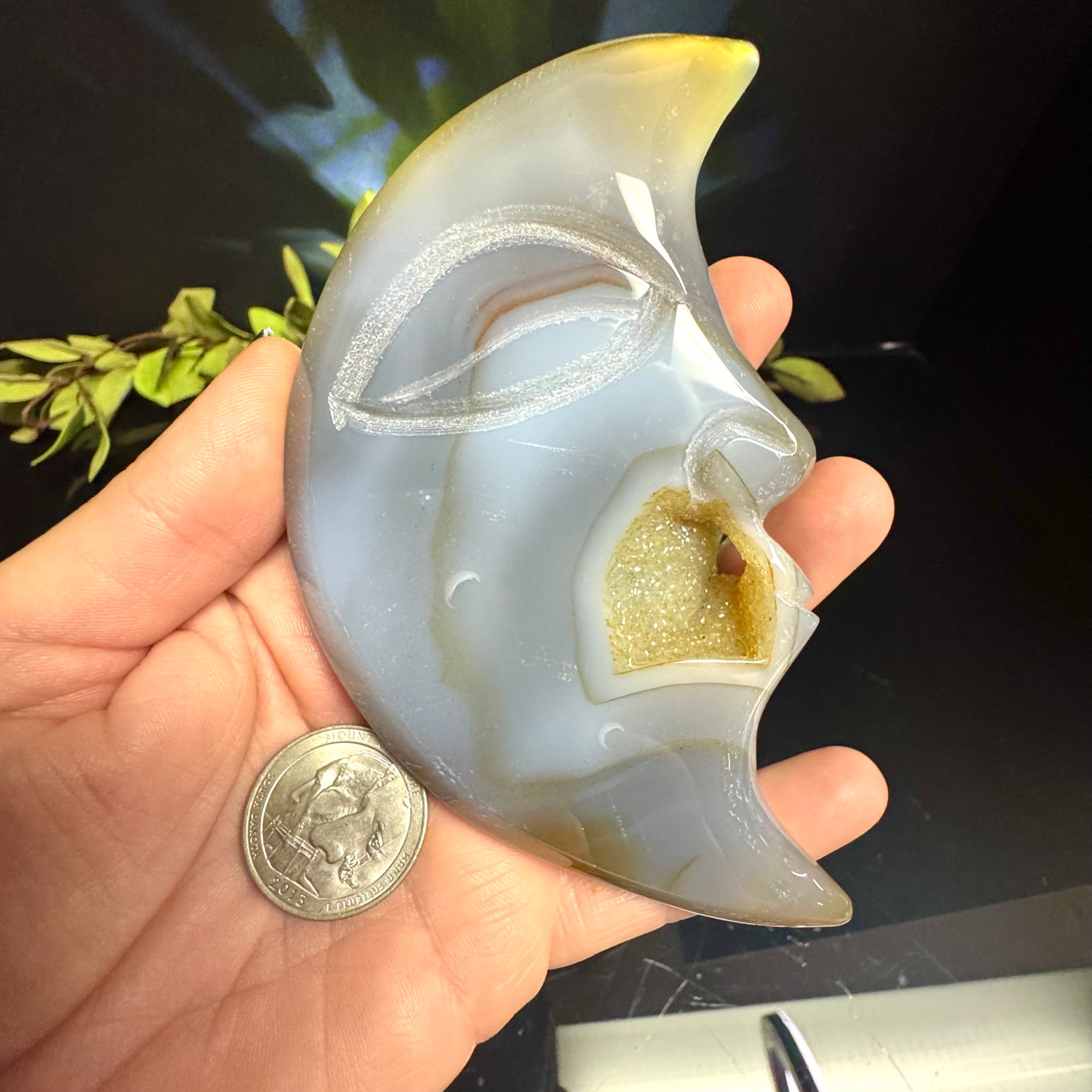 Agate Moon Face Carving