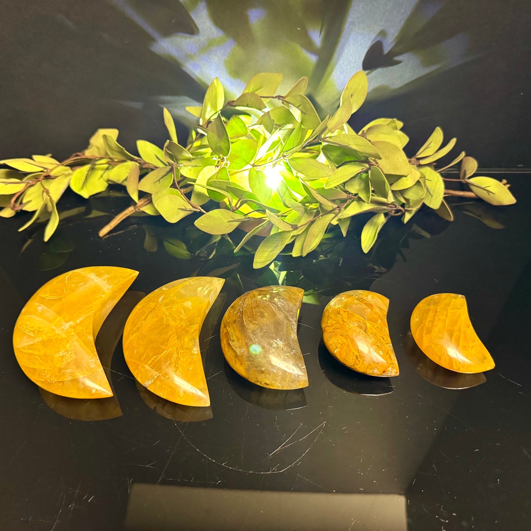 Golden Healer Quartz Moon Carving