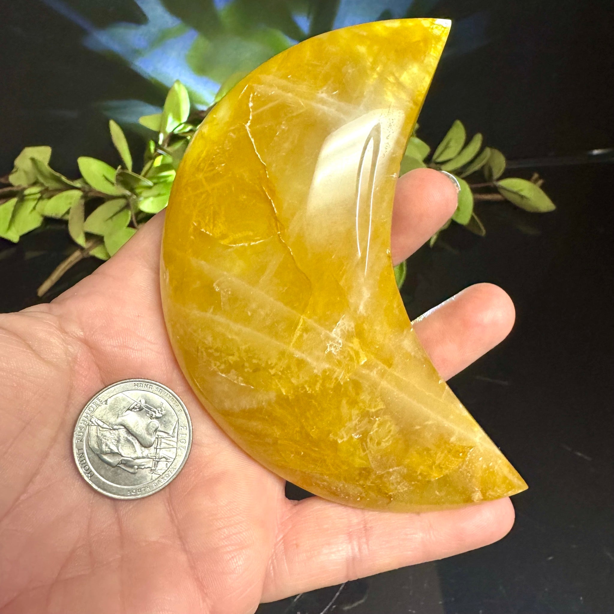 Golden Healer Quartz Moon Carving