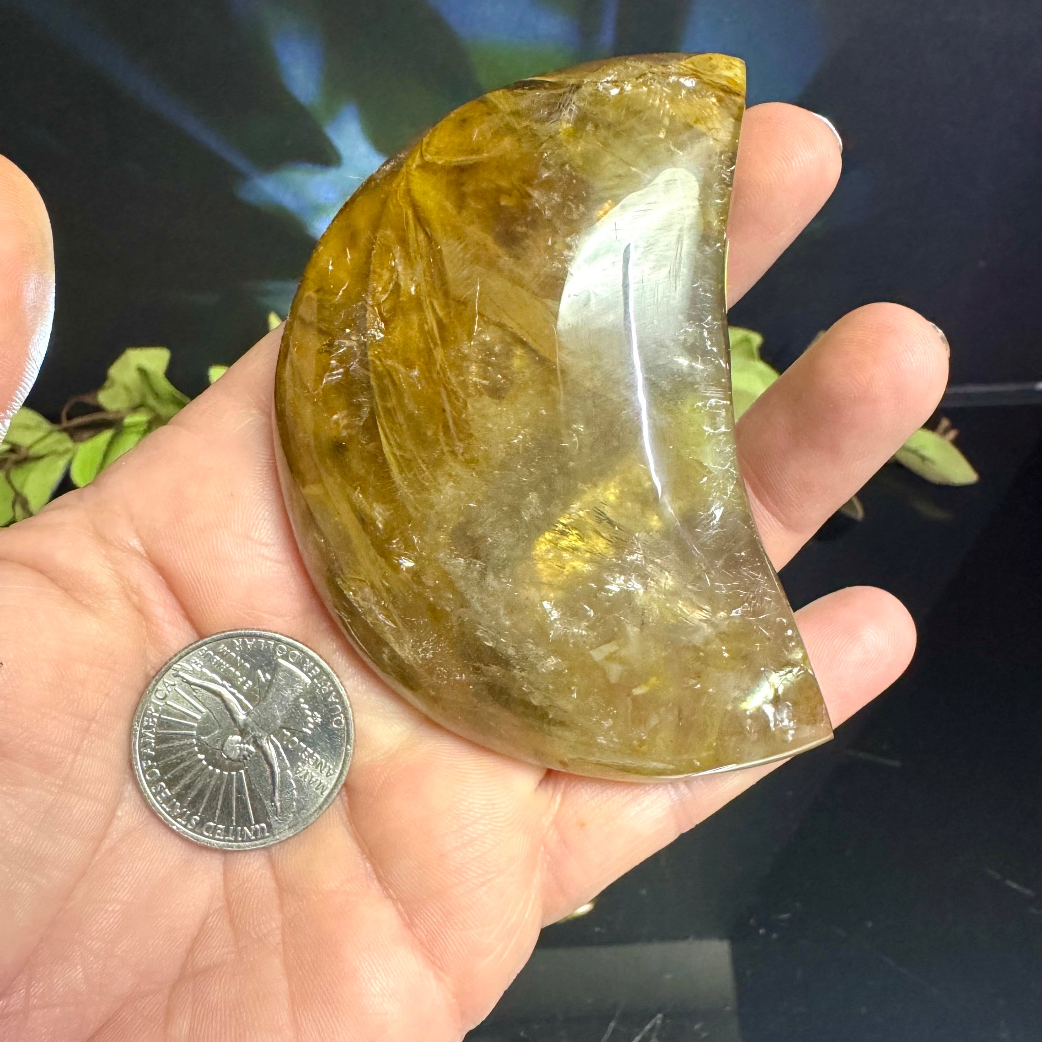 Golden Healer Quartz Moon Carving
