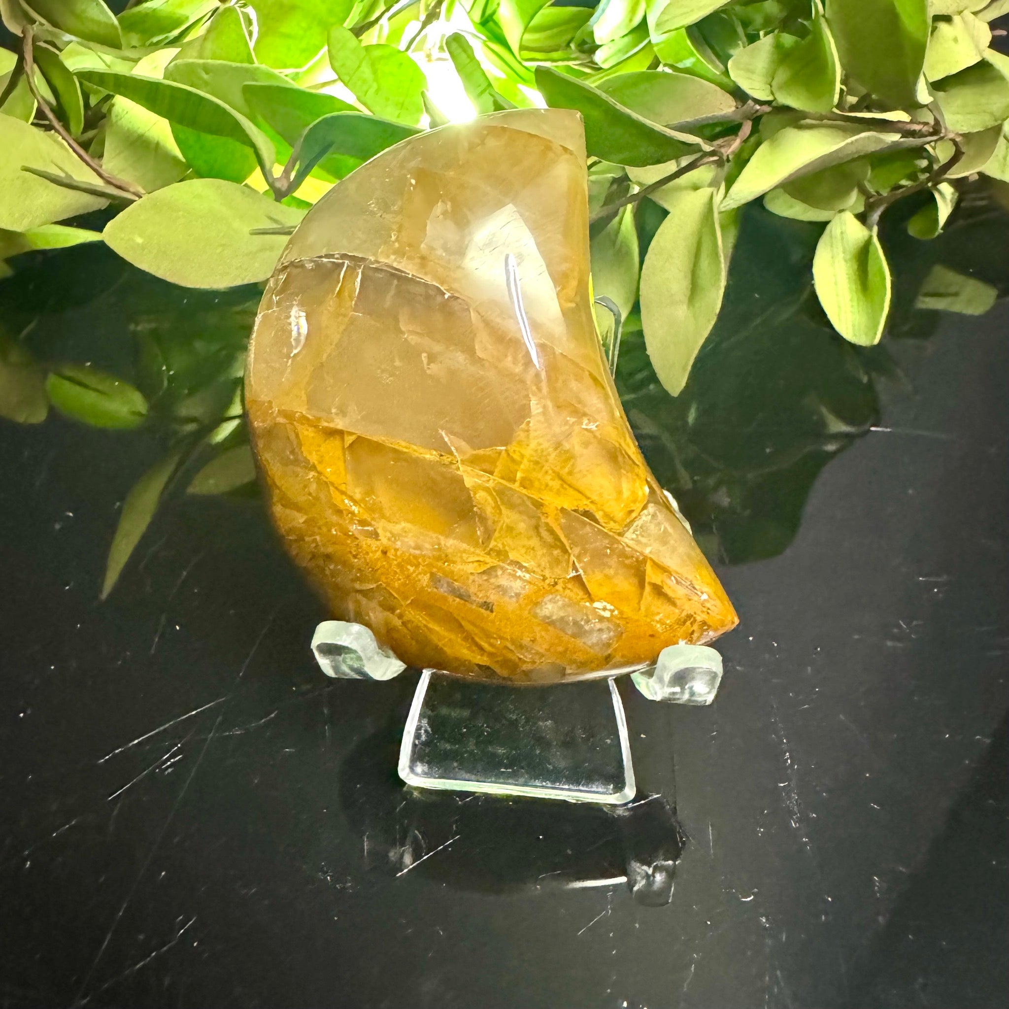 Golden Healer Quartz Moon Carving