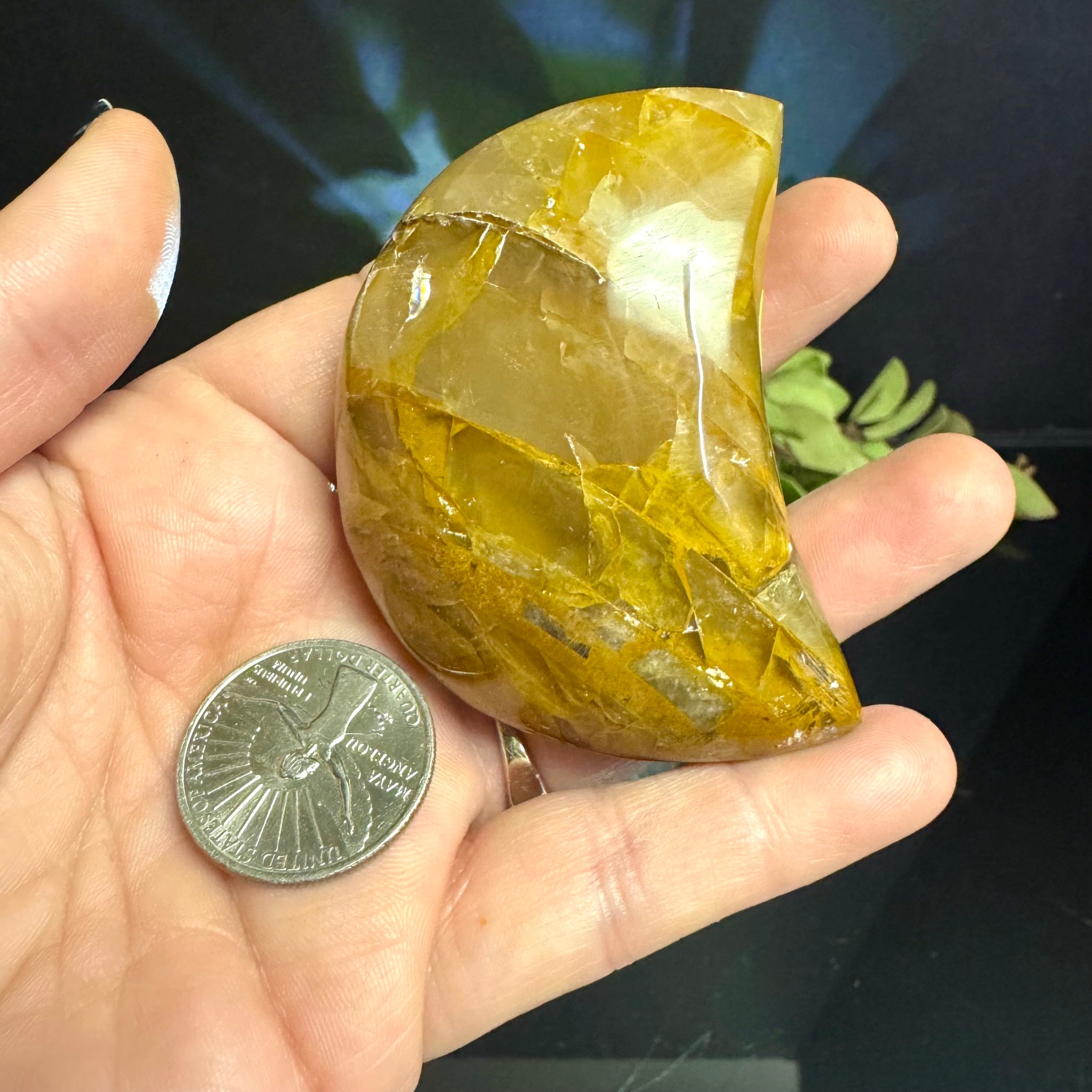 Golden Healer Quartz Moon Carving