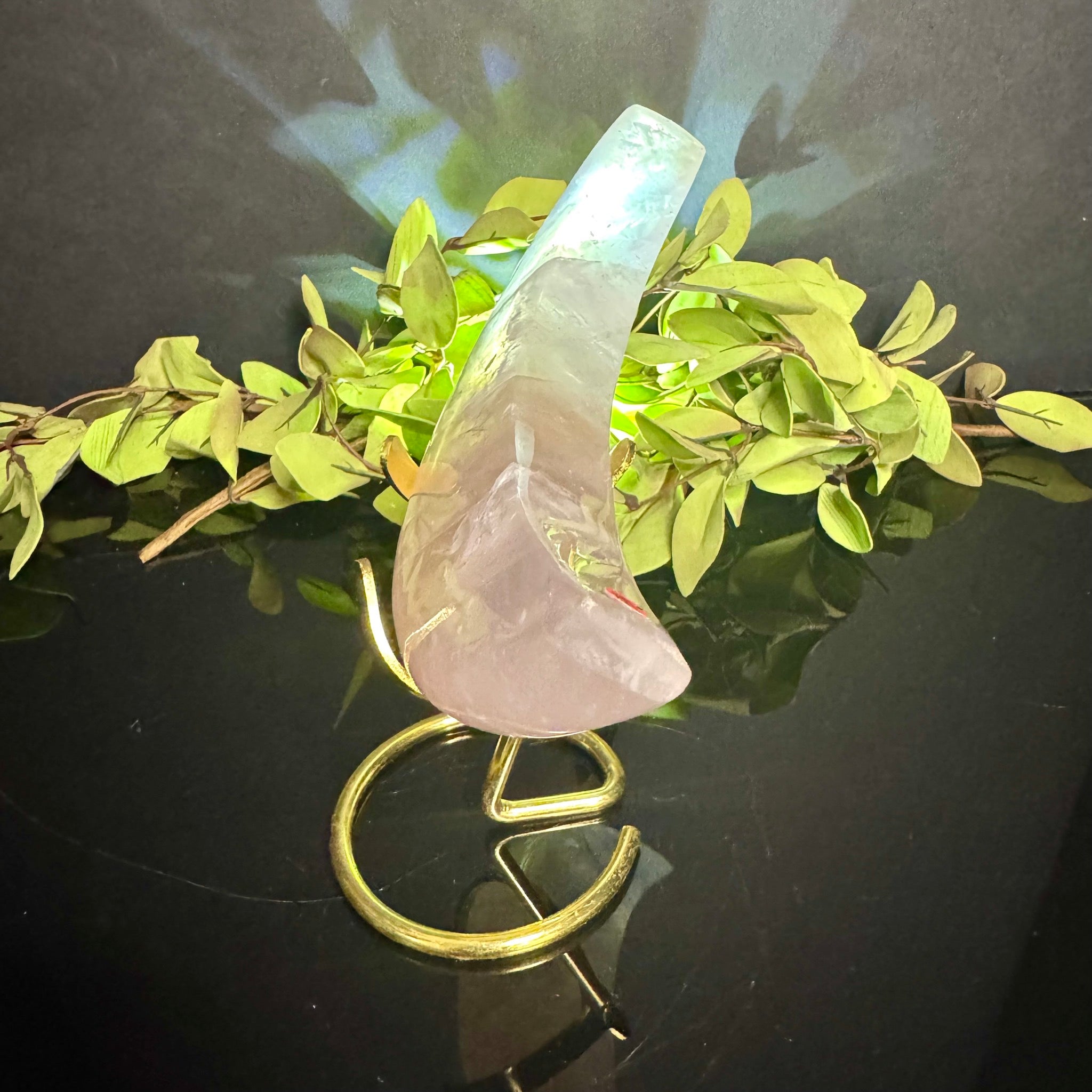 Rose Quartz Moon Carving