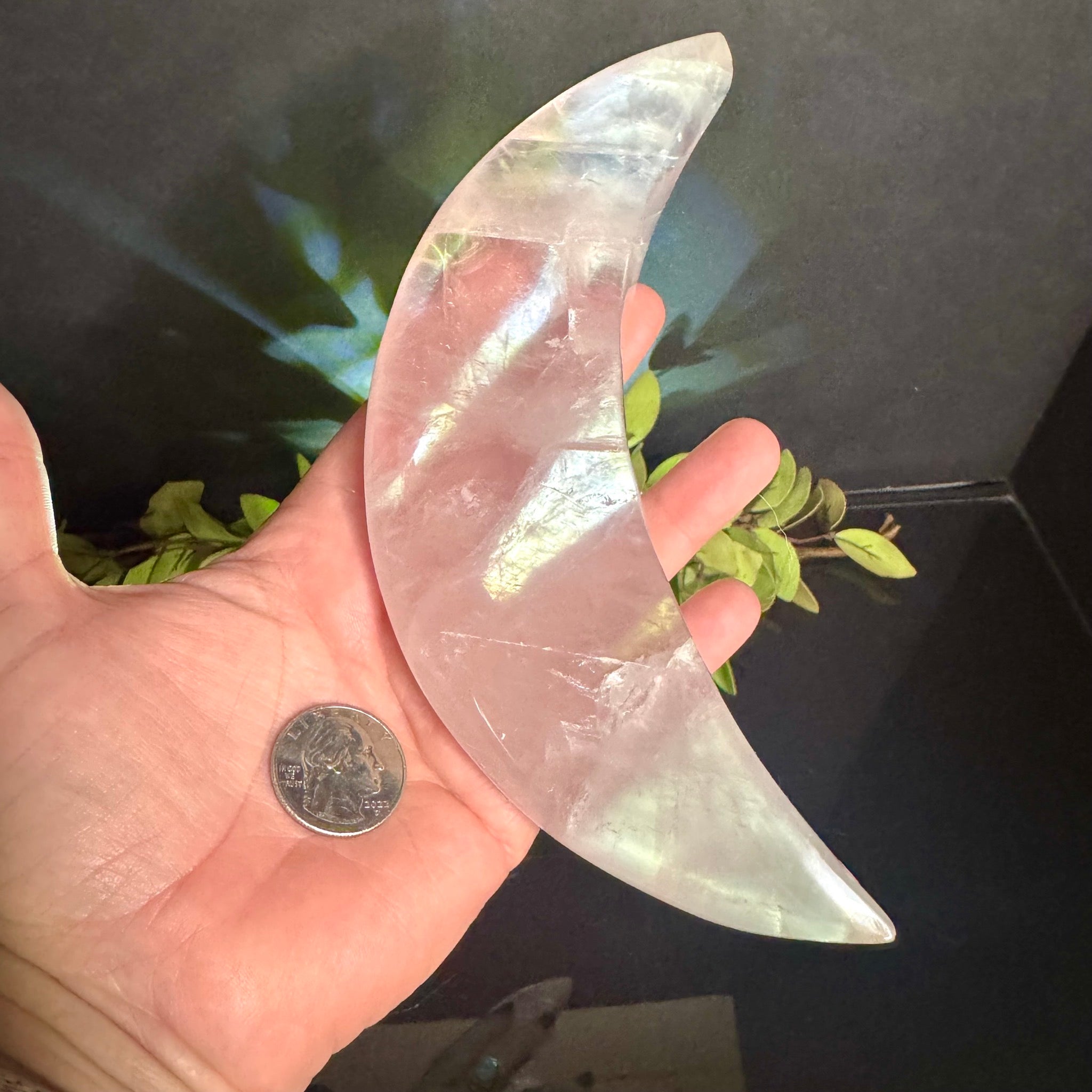 Rose Quartz Moon Carving